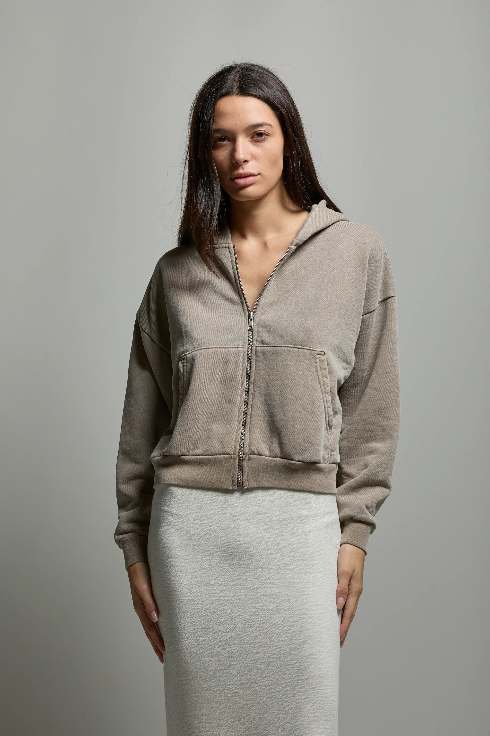 Rosie Cropped Zip Hoodie - Vintage Mushroom