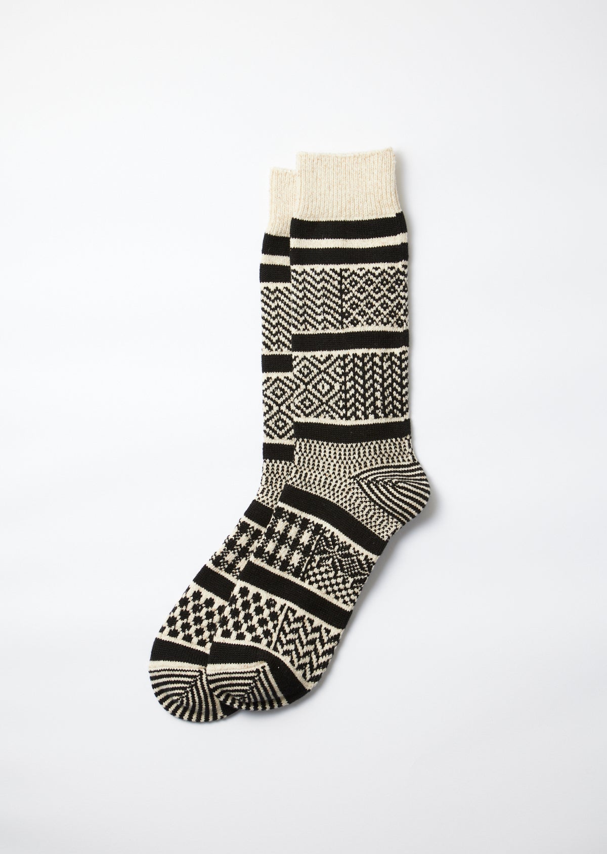 Multi Jacquard Crew Socks - Ivory/Black