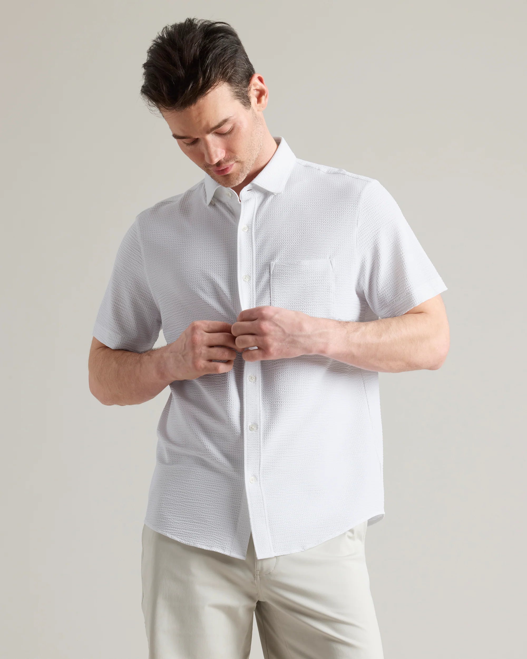 Commuter® Seersucker Short Sleeve Button Down