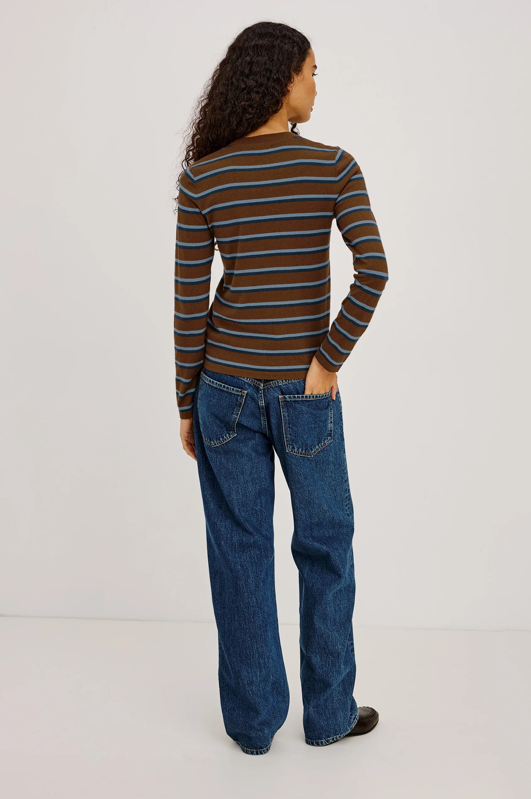 Davie Cotton Cashmere Long Sleeve Tee - Mocha Stripe