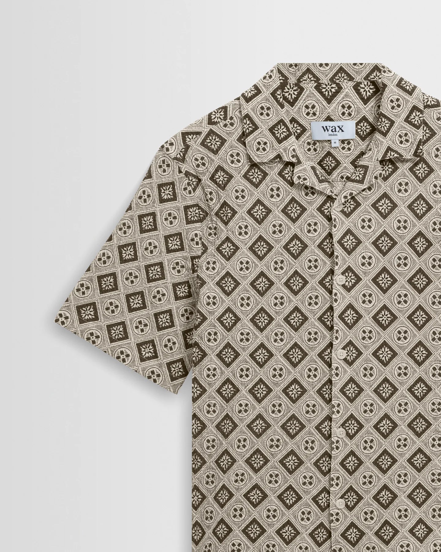 Didcot Short Sleeve Shirt - Cotton Tile Print - Ecru / Black