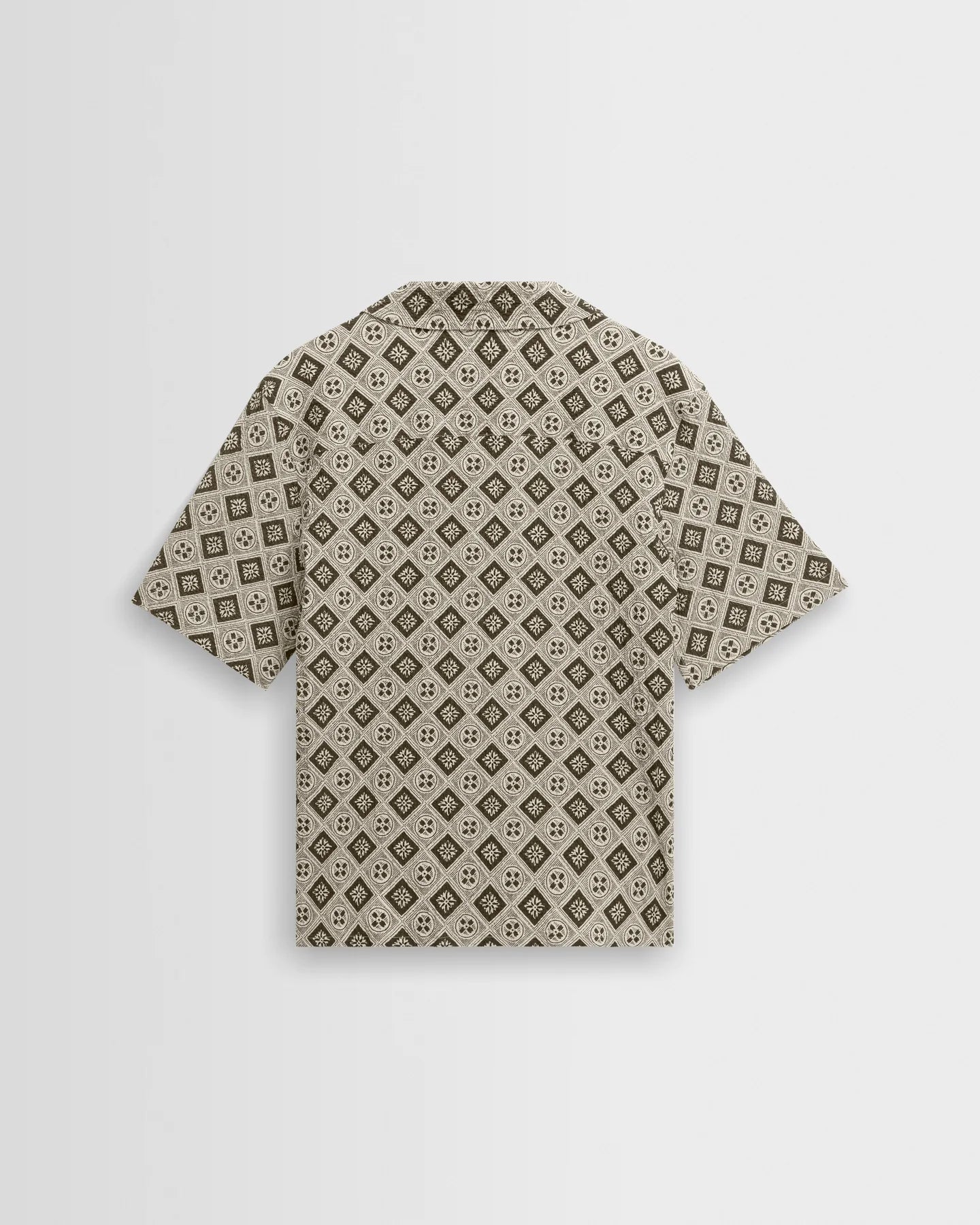 Didcot Short Sleeve Shirt - Cotton Tile Print - Ecru / Black