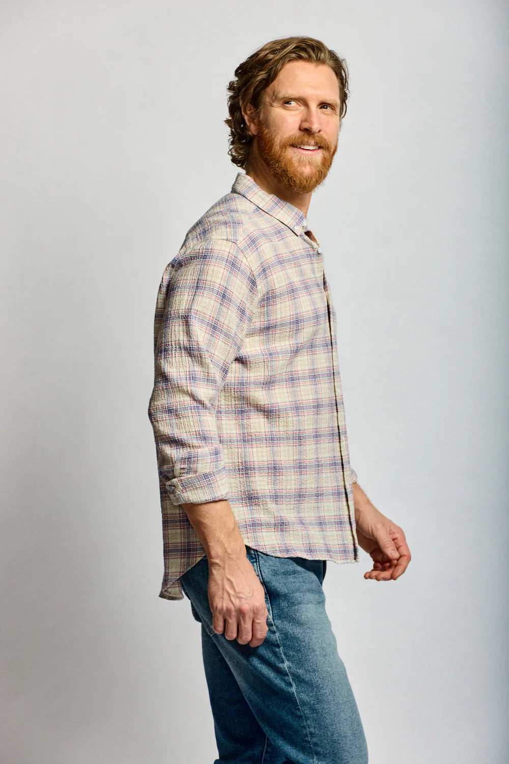 Crinkle Plaid Button Down - Carousel