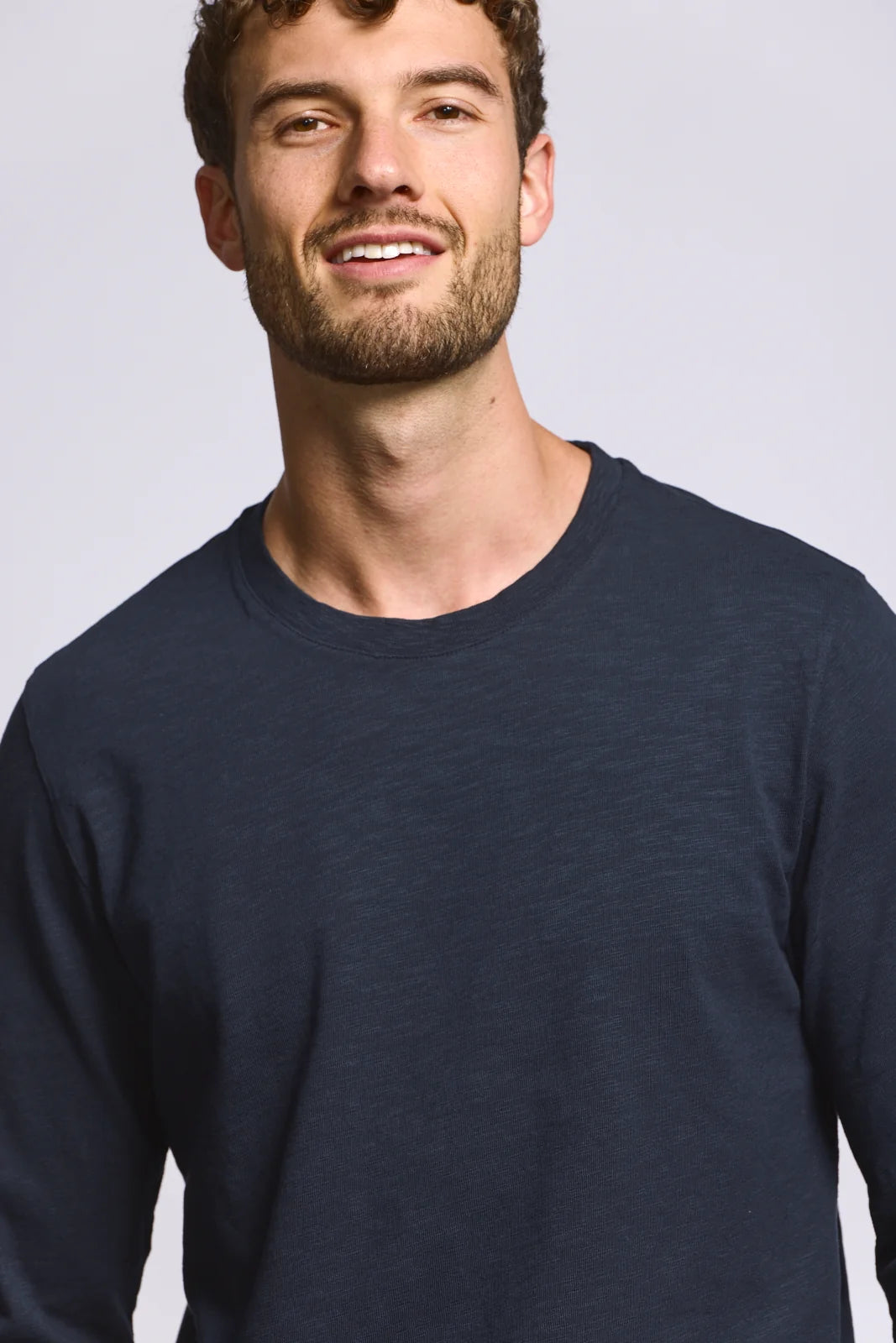 Long Sleeve Slub Cotton T-Shirt - Navy