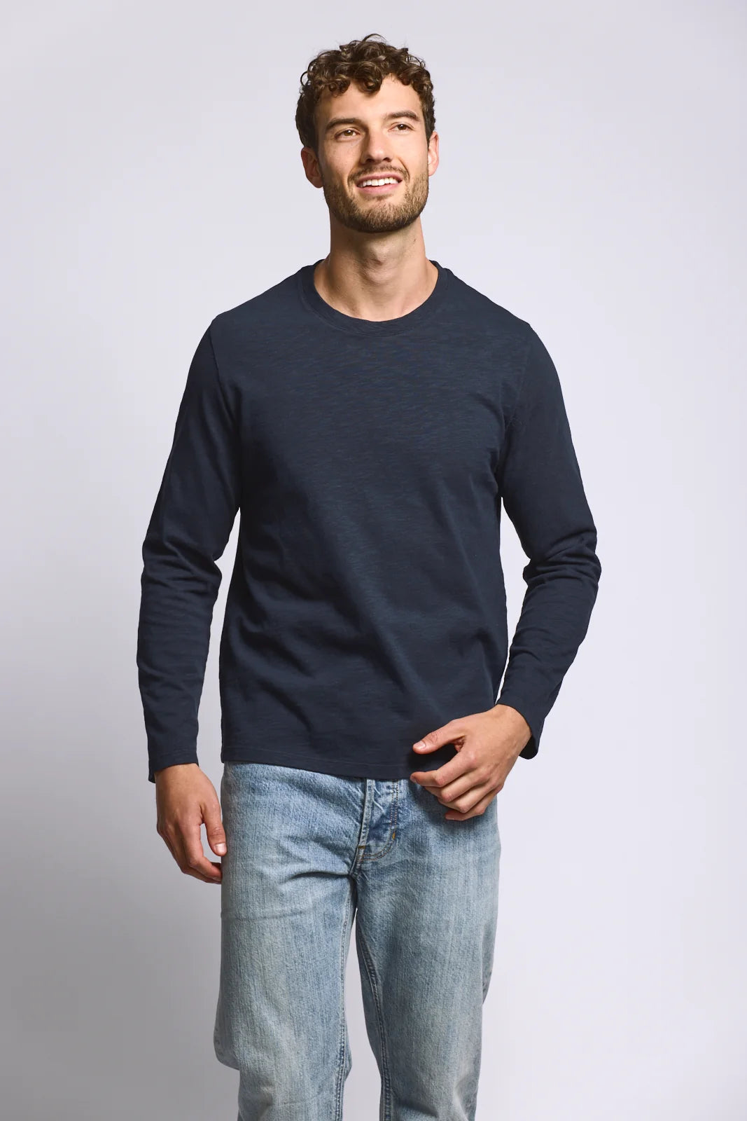 Long Sleeve Slub Cotton T-Shirt - Navy