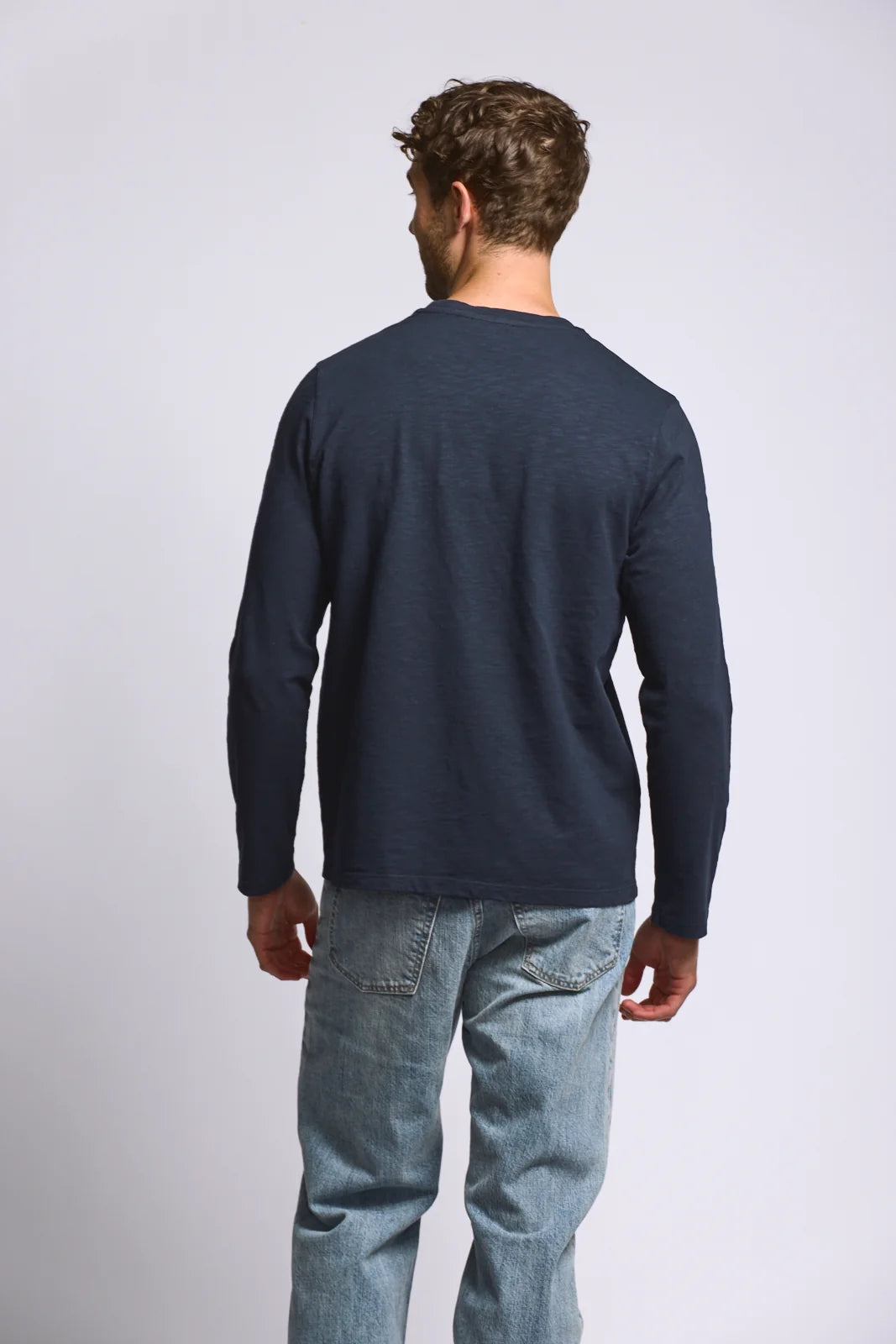 Long Sleeve Slub Cotton T-Shirt - Navy