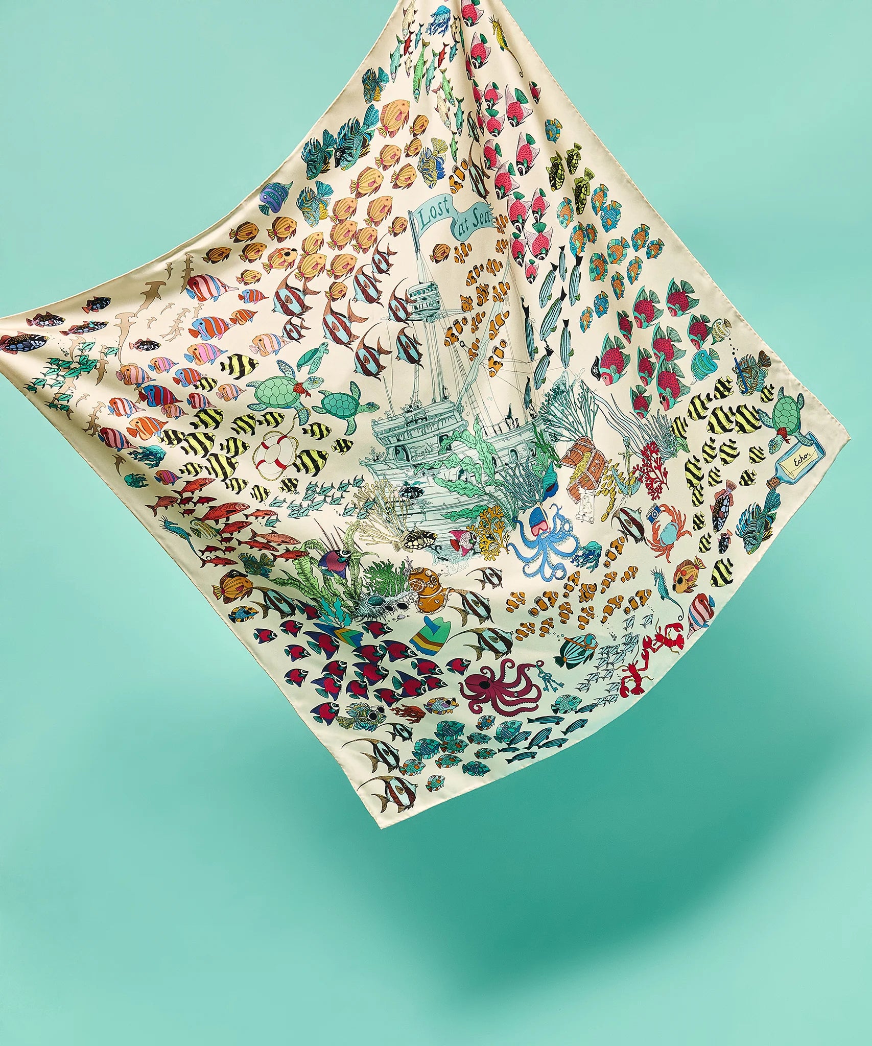 Lost At Sea 35" Silk Square Scarf - Multi