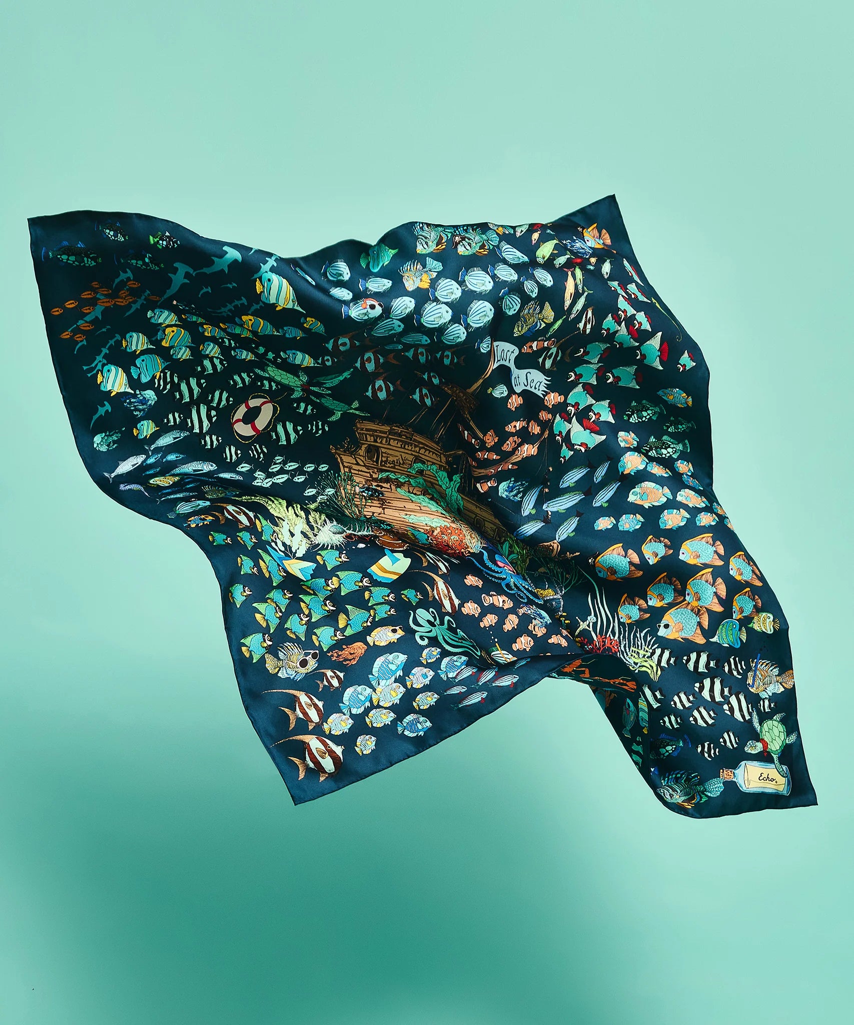 Lost At Sea 35" Silk Square Scarf - Navy
