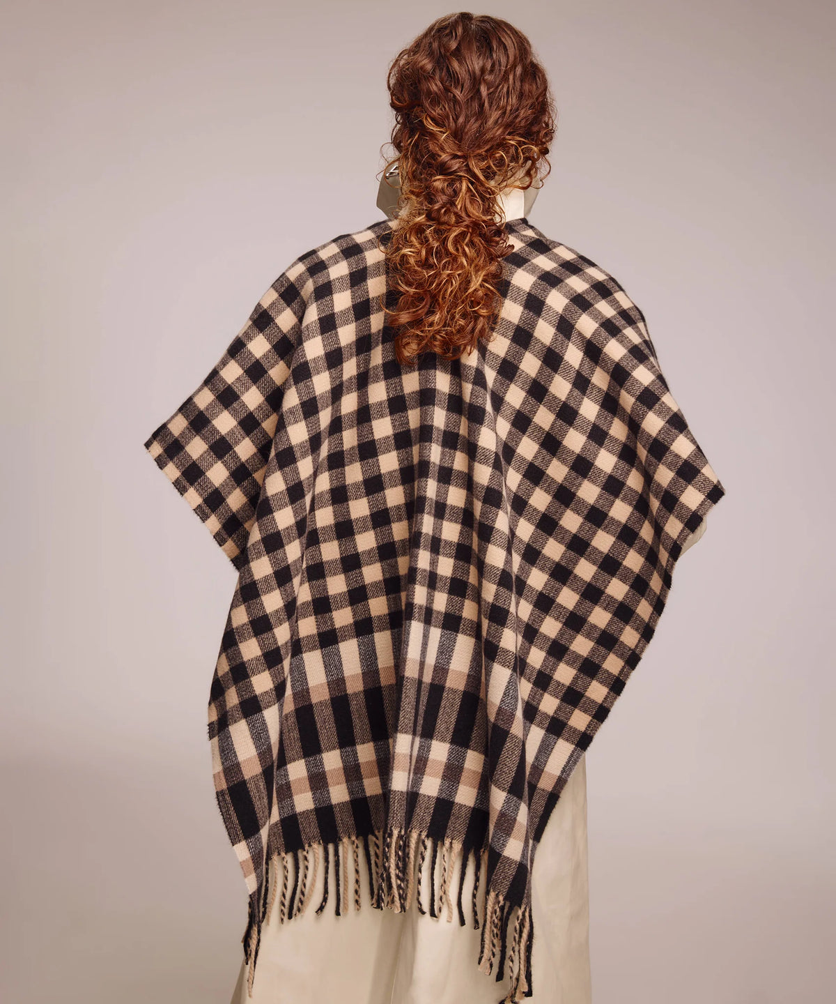 Bordered Check Ruana - Black