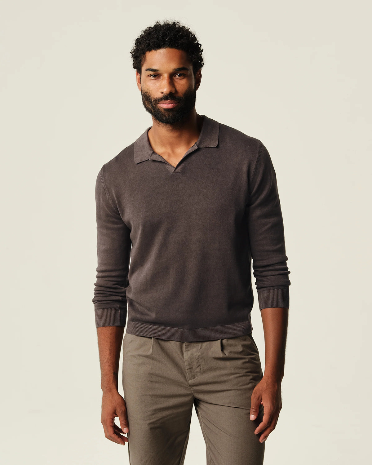 Long Sleeve Lolo Sweater Polo - Bark