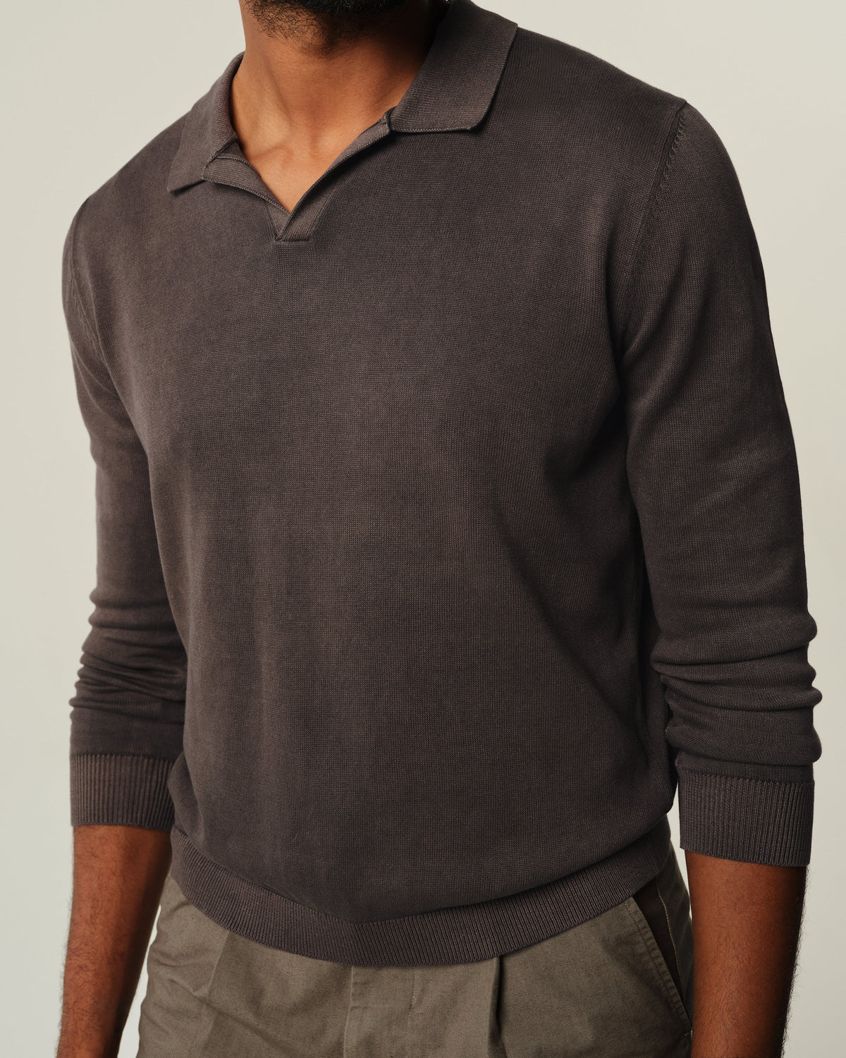 Long Sleeve Lolo Sweater Polo - Bark