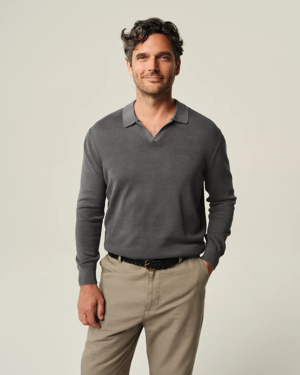Long Sleeve Lolo Sweater Polo - Charcoal