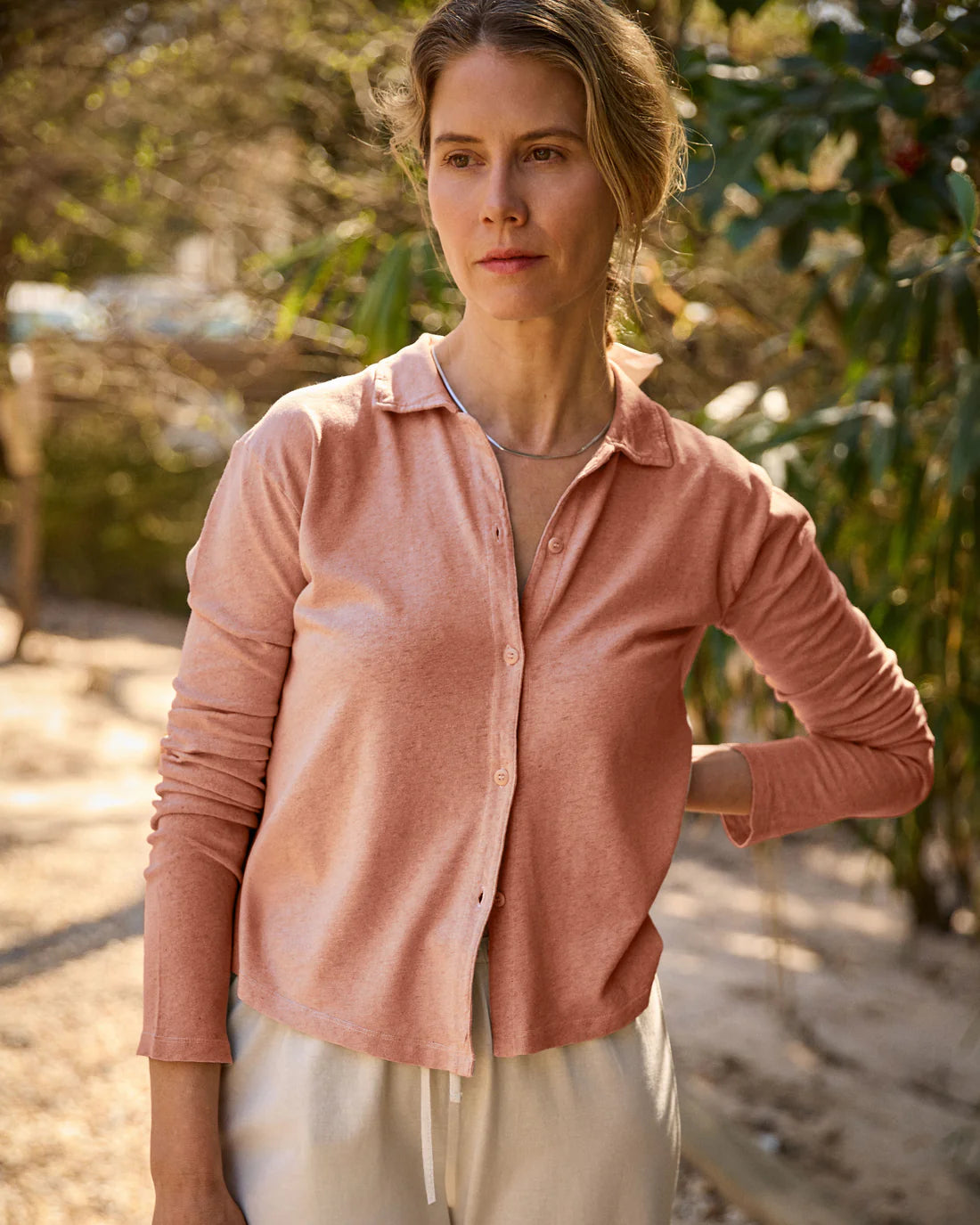 Women's Long Sleeve Knit Ola Shirt - Rose