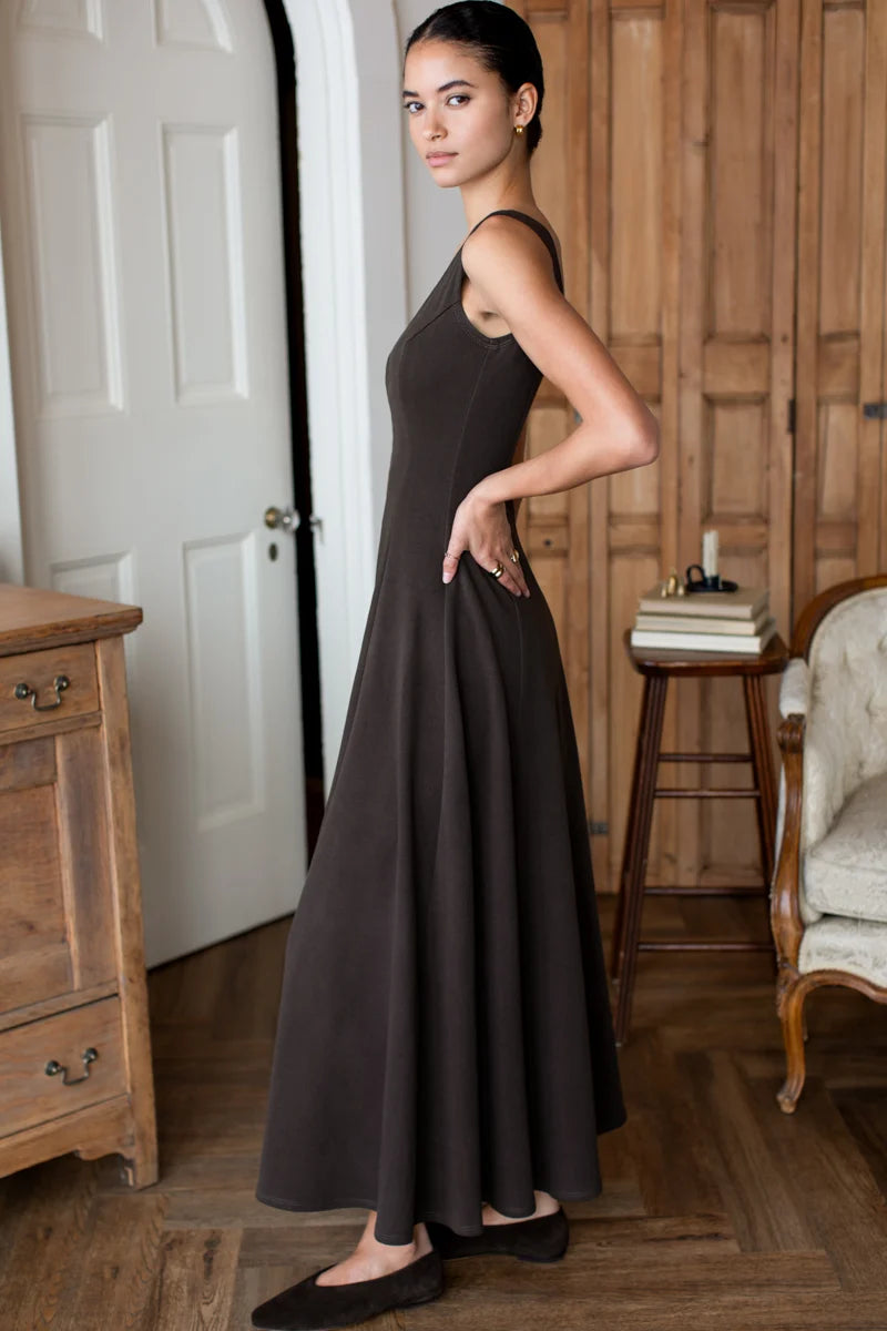 Scoop Layering Maxi Dress - Deep Brown Rib
