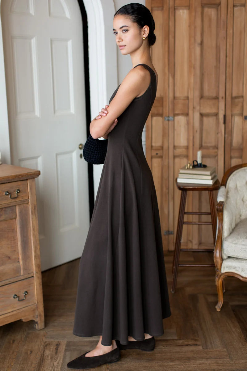Scoop Layering Maxi Dress - Deep Brown Rib