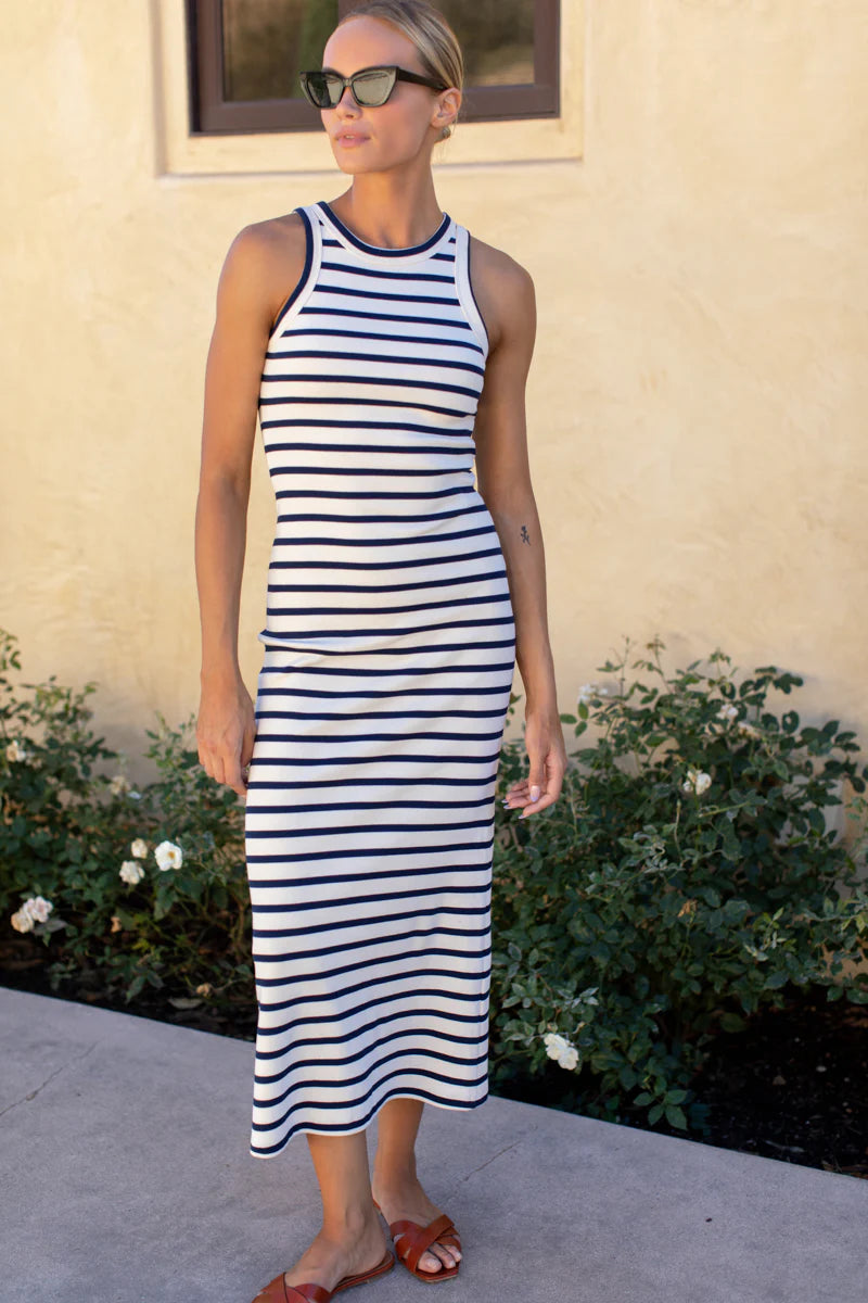 Racerback Tank Maxi Dress - Navy Stripe Rib