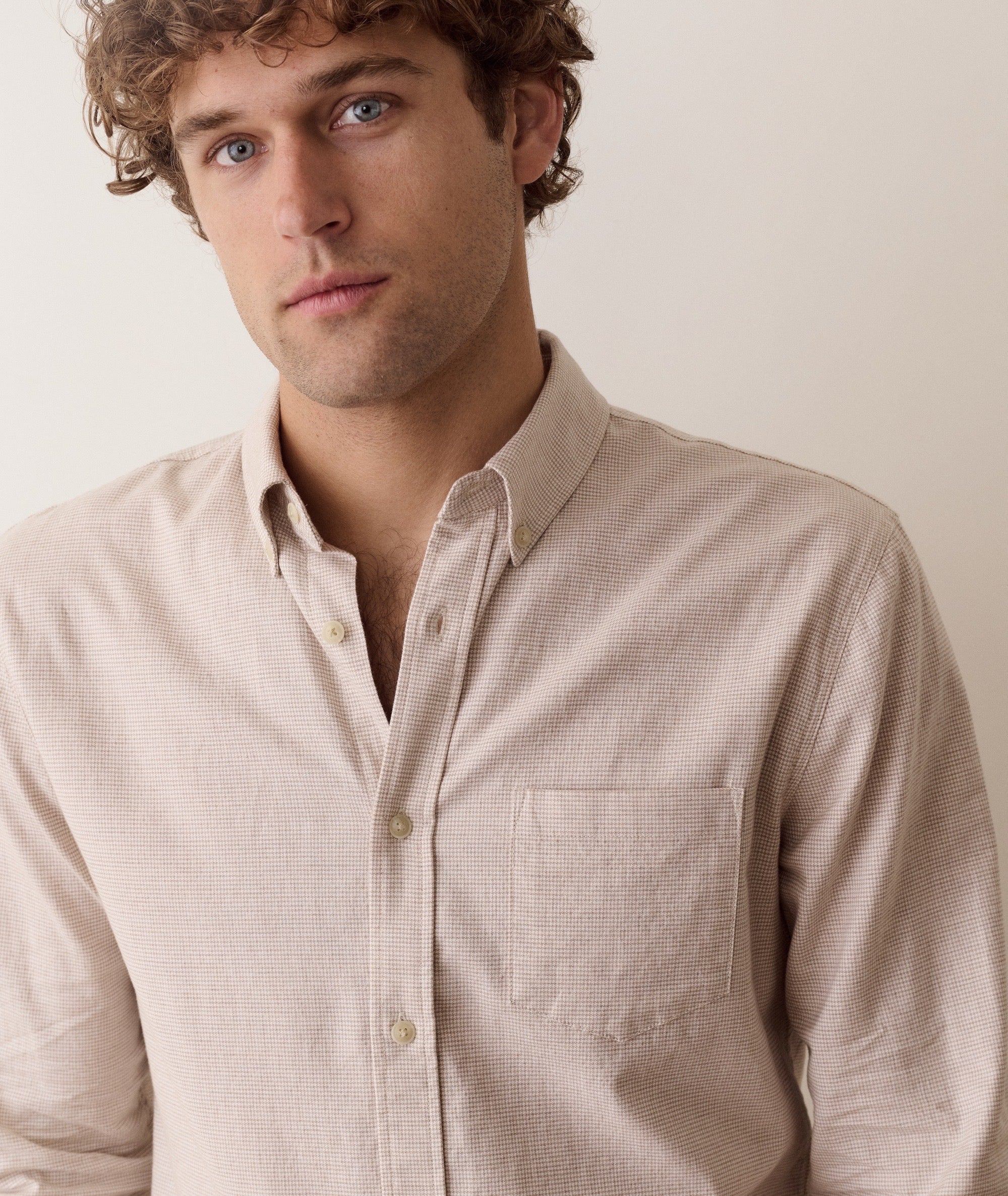 California Oxford Shirt - Taupe Houndstooth