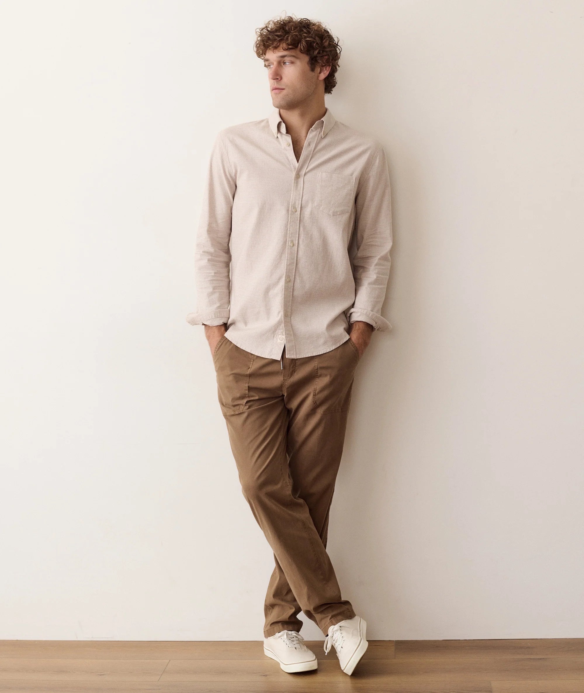 California Oxford Shirt - Taupe Houndstooth