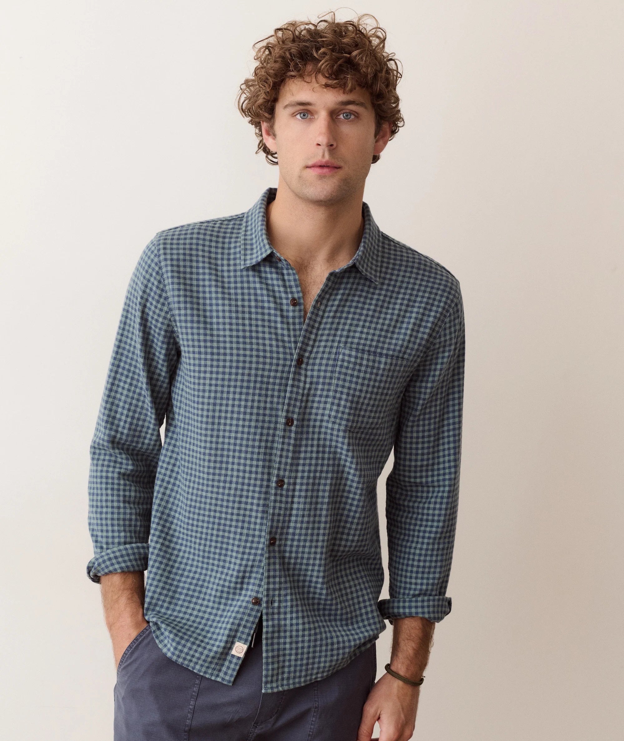 Classic Stretch Selvage Shirt - Green/Navy Gingham