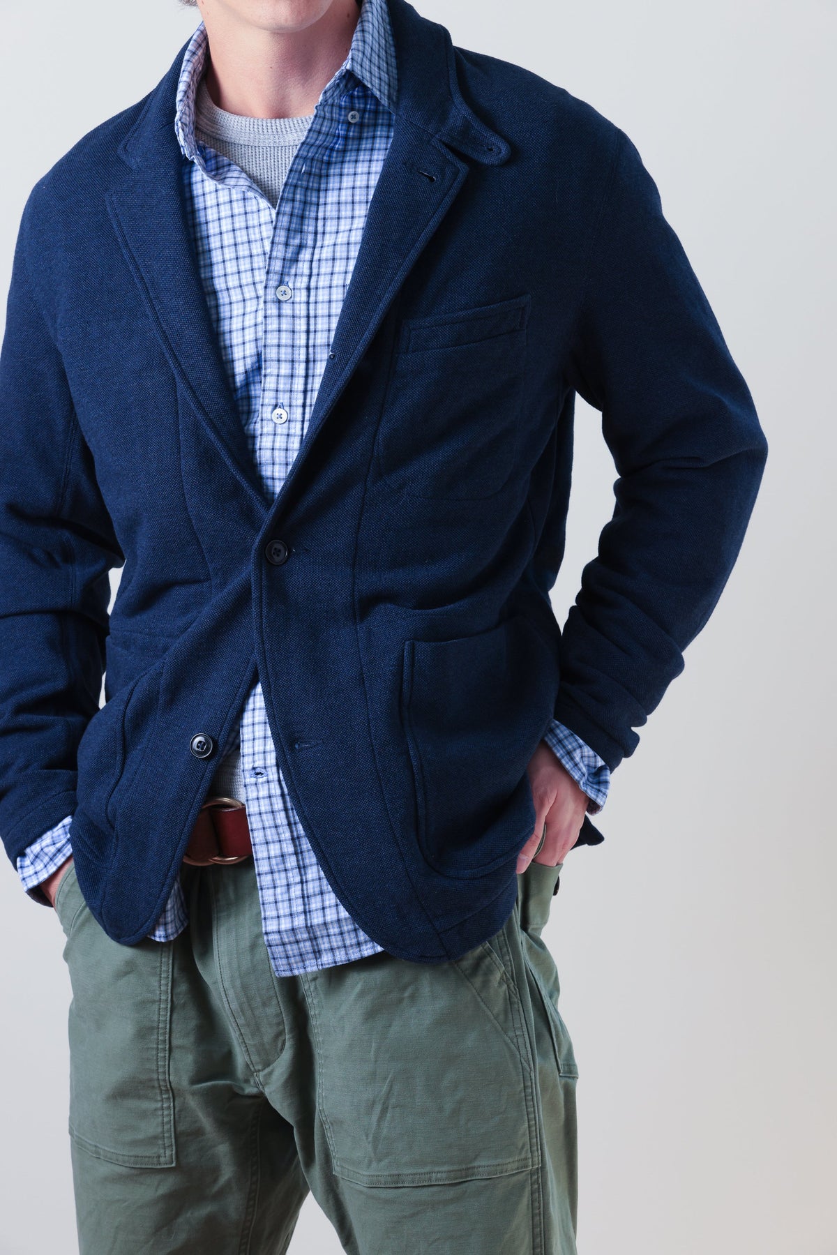 Pique Trap Blazer - Navy