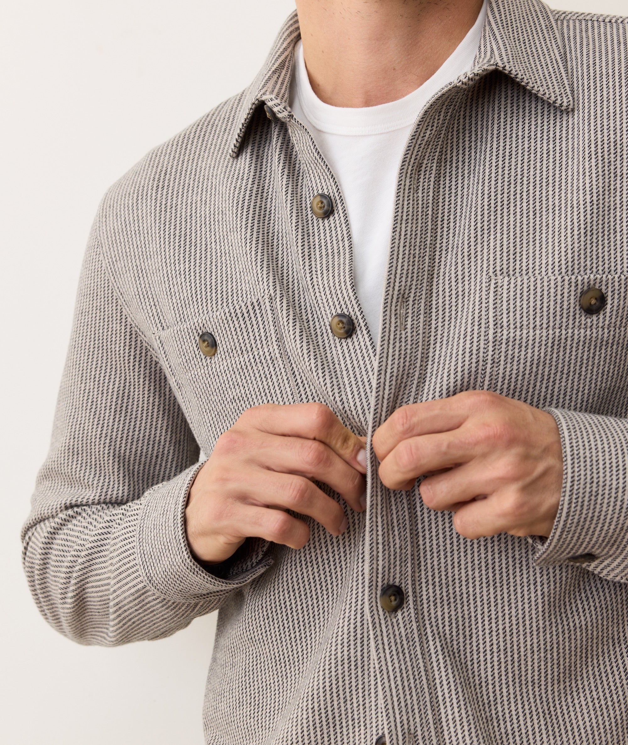 Pacifica Stretch Twill Overshirt - Grey Railroad Stripe