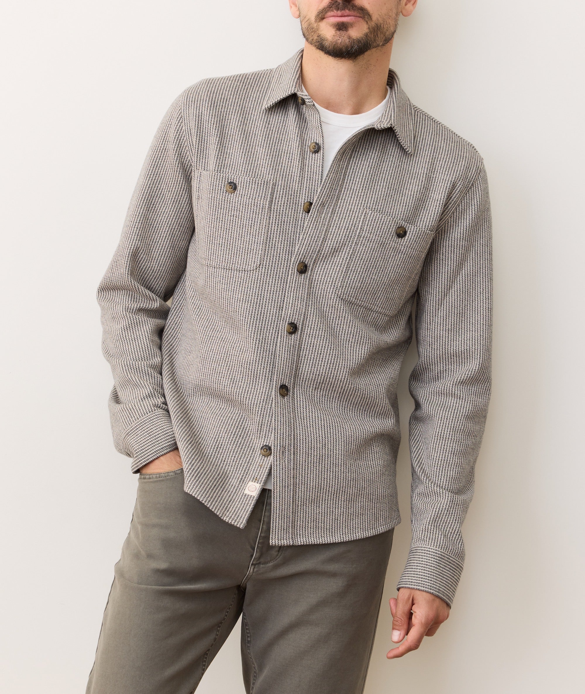 Pacifica Stretch Twill Overshirt - Grey Railroad Stripe
