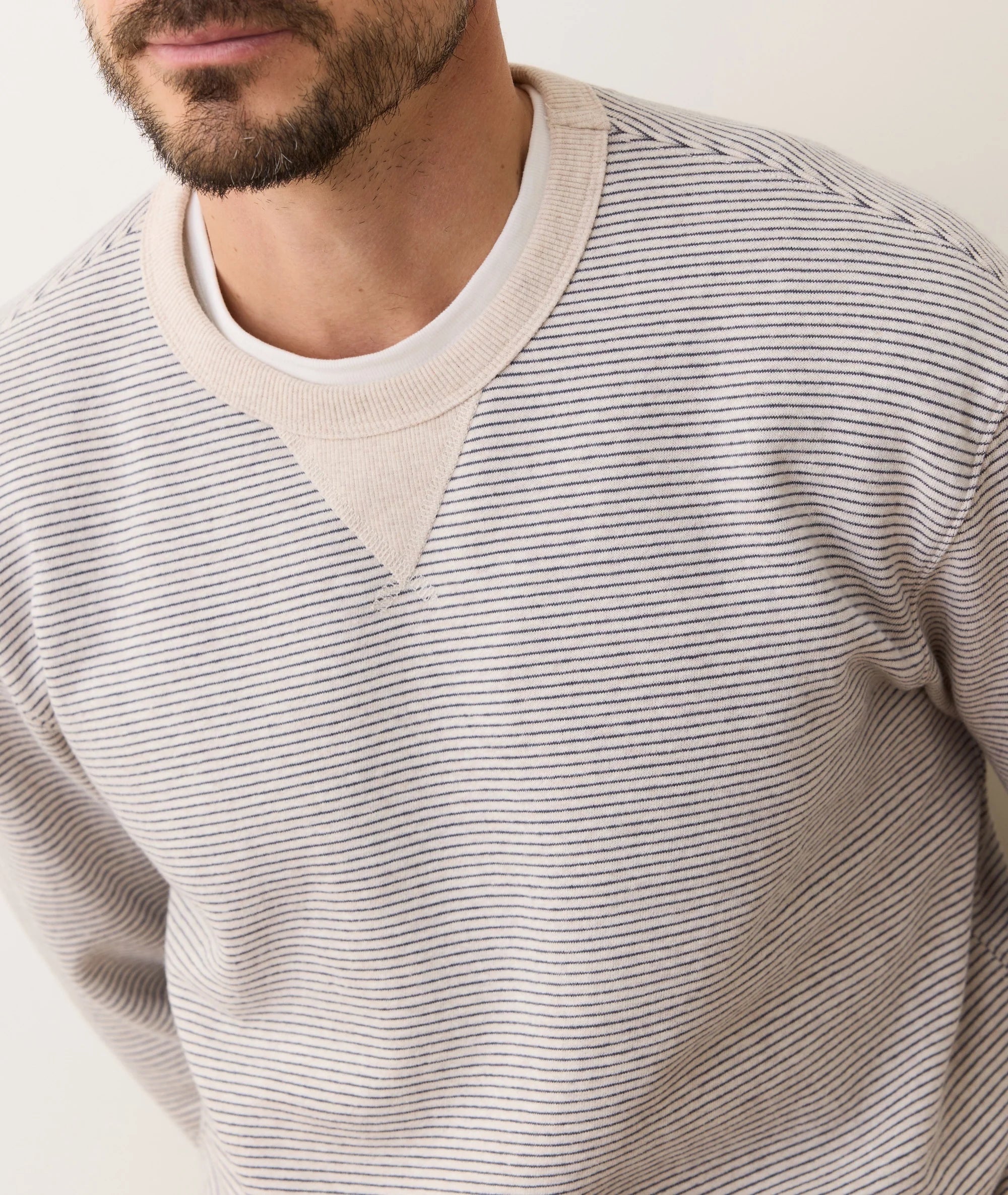 Cloud 9 Fleece Relaxed Crewneck - Driftwood Mini Stripe