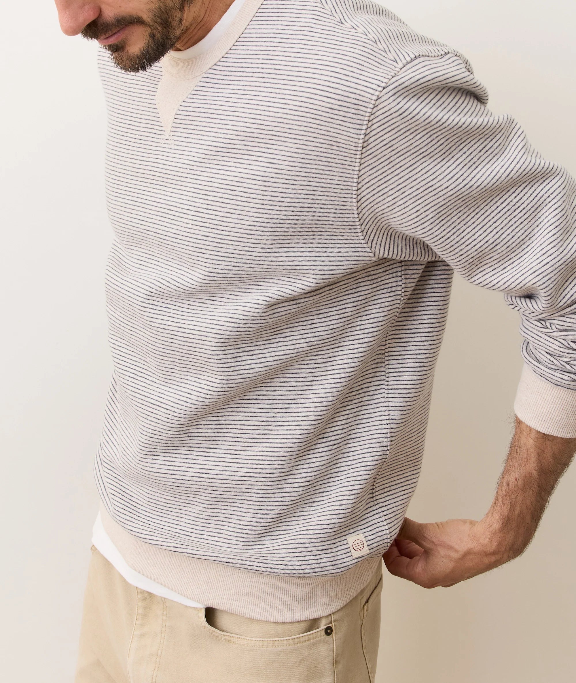 Cloud 9 Fleece Relaxed Crewneck - Driftwood Mini Stripe