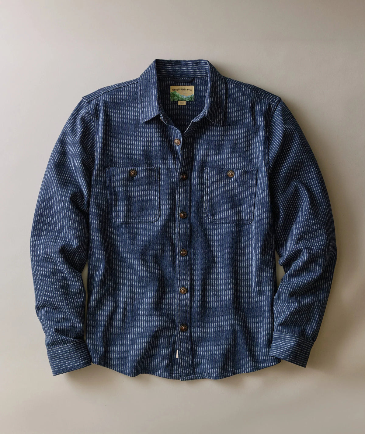 Pacifica Stretch Twill Overshirt - Navy Railroad Stripe
