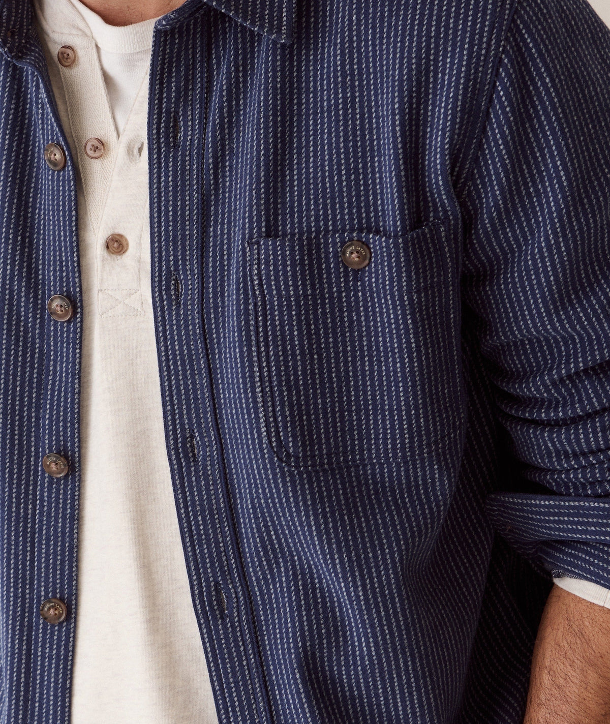 Pacifica Stretch Twill Overshirt - Navy Railroad Stripe