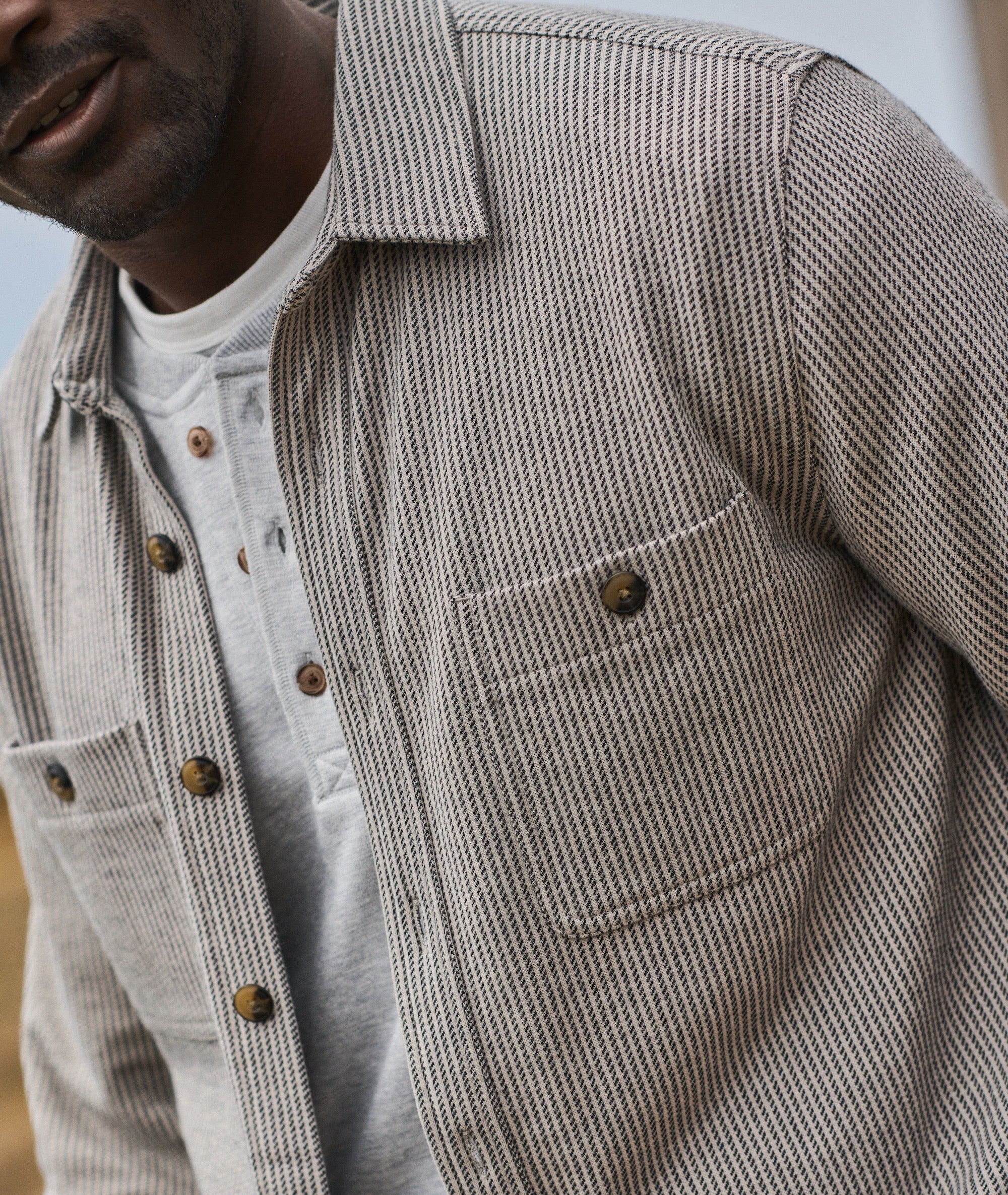 Pacifica Stretch Twill Overshirt - Grey Railroad Stripe