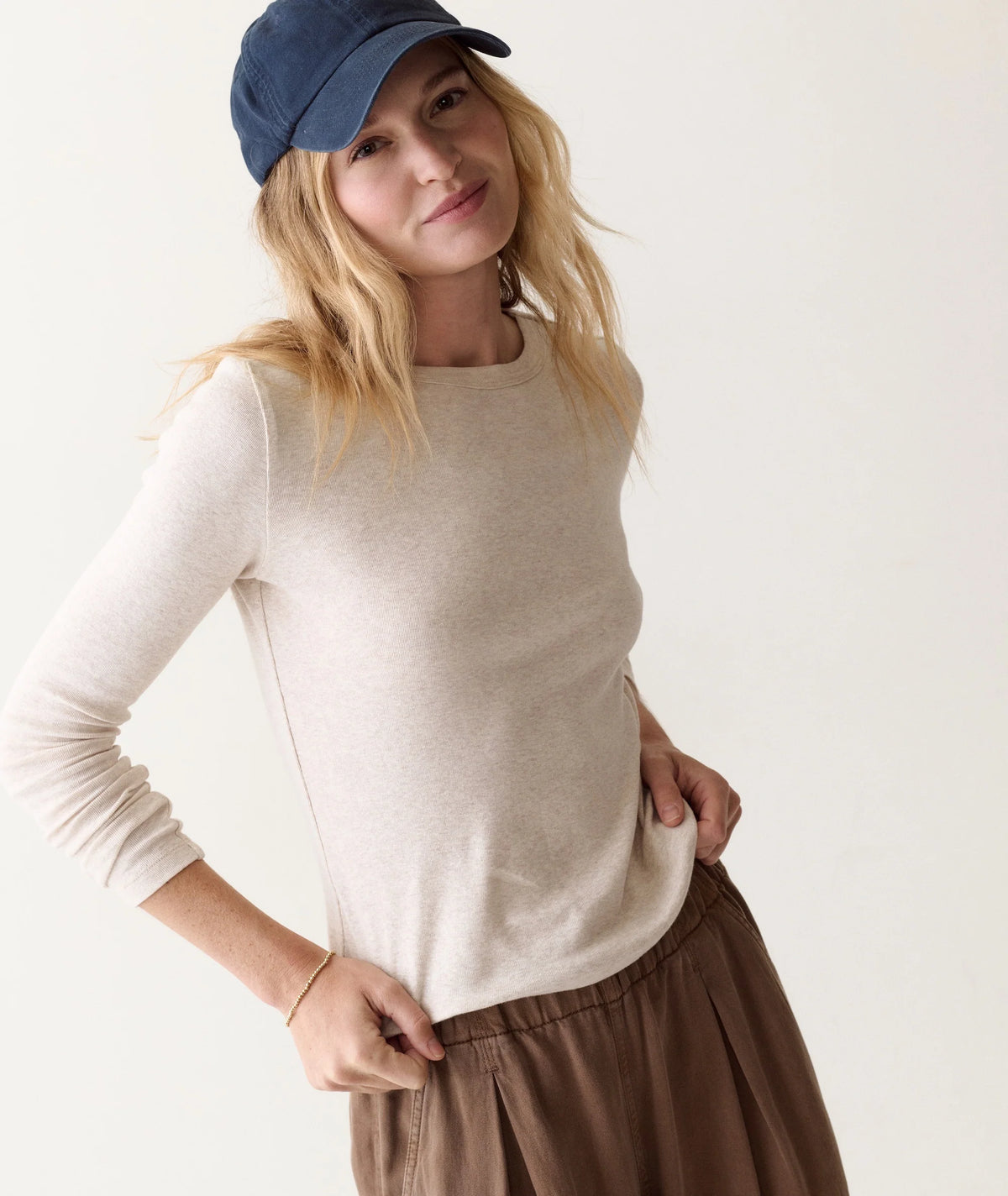 Mini Rib Long Sleeve Crew Tee - Oatmeal
