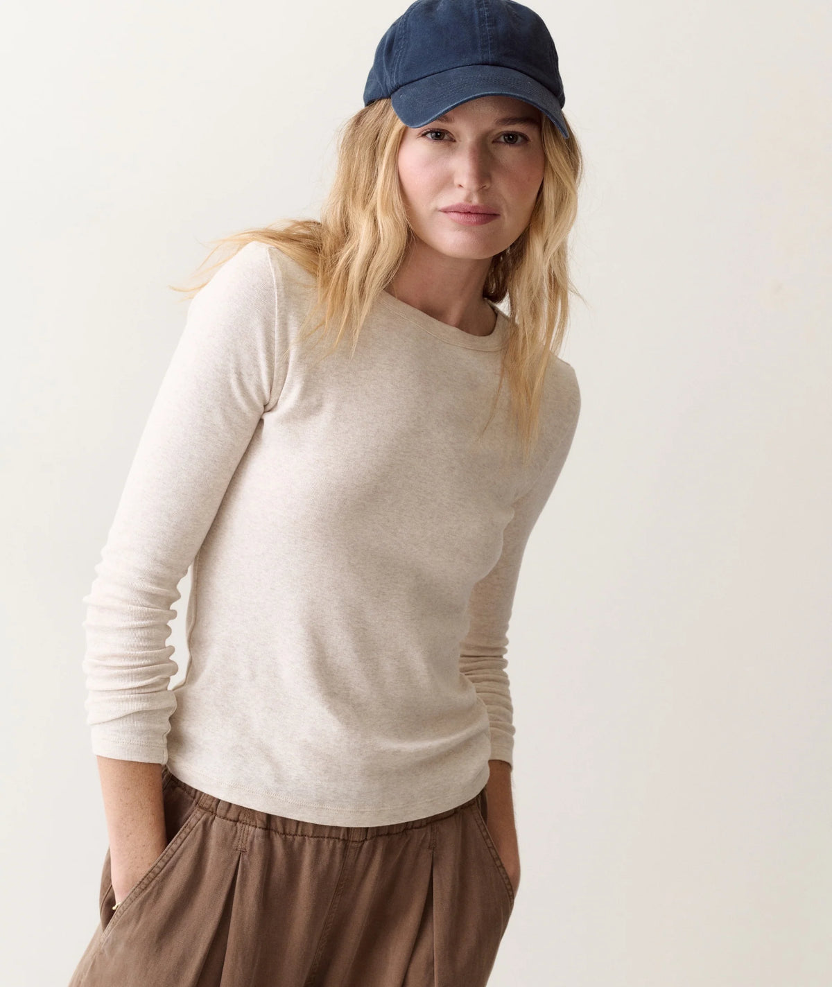 Mini Rib Long Sleeve Crew Tee - Oatmeal