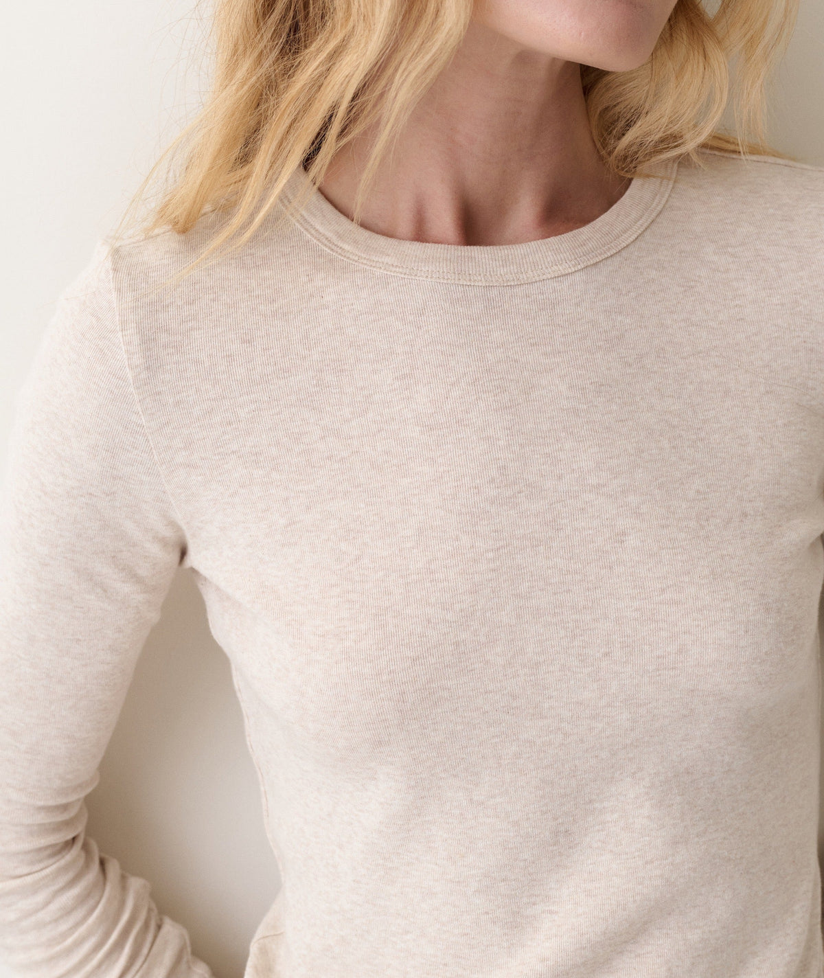 Mini Rib Long Sleeve Crew Tee - Oatmeal