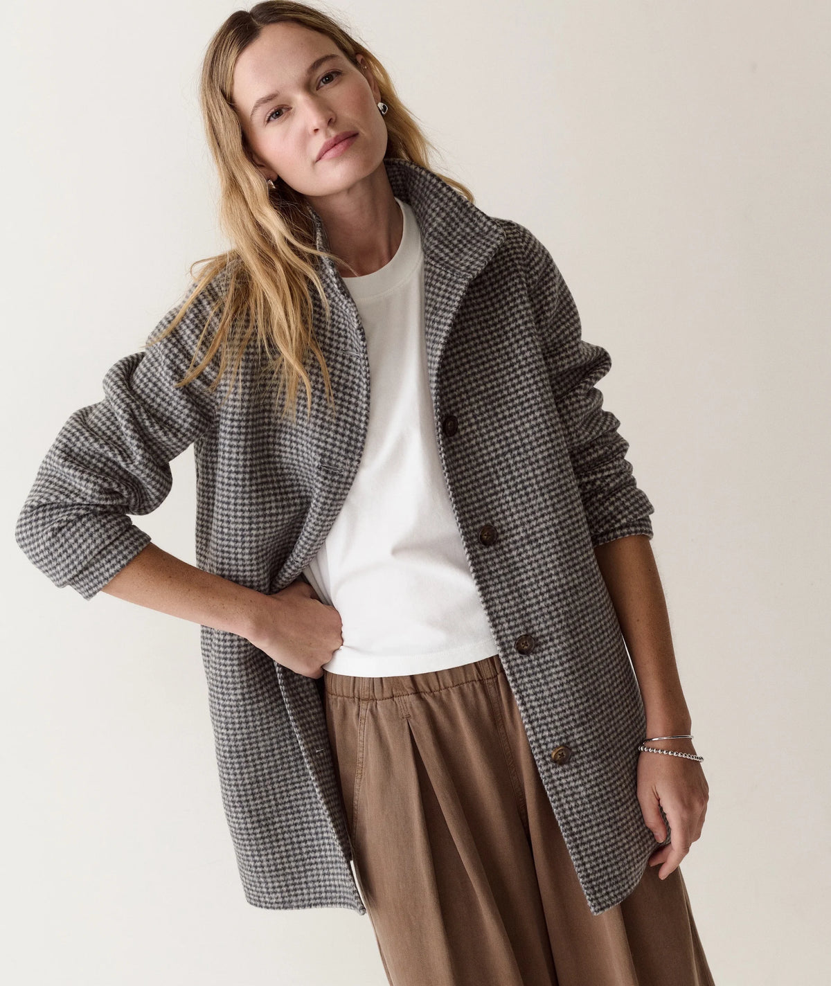 Stephanie Wool Coat - Charcoal / Cream Houndstooth