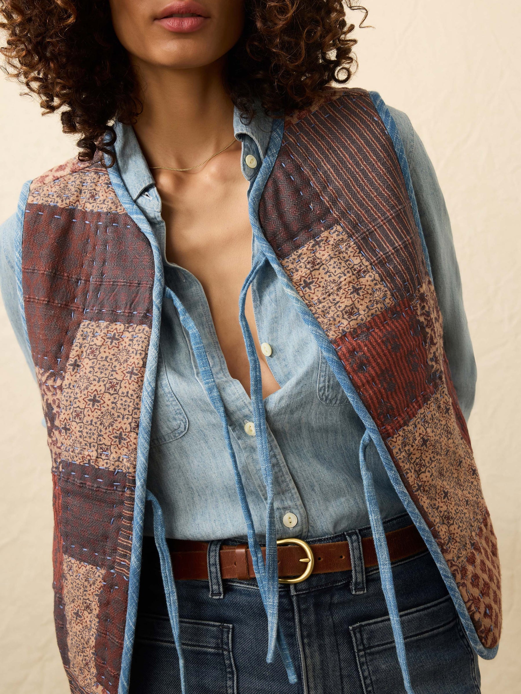 Indigo Quilted Patchwork Vest