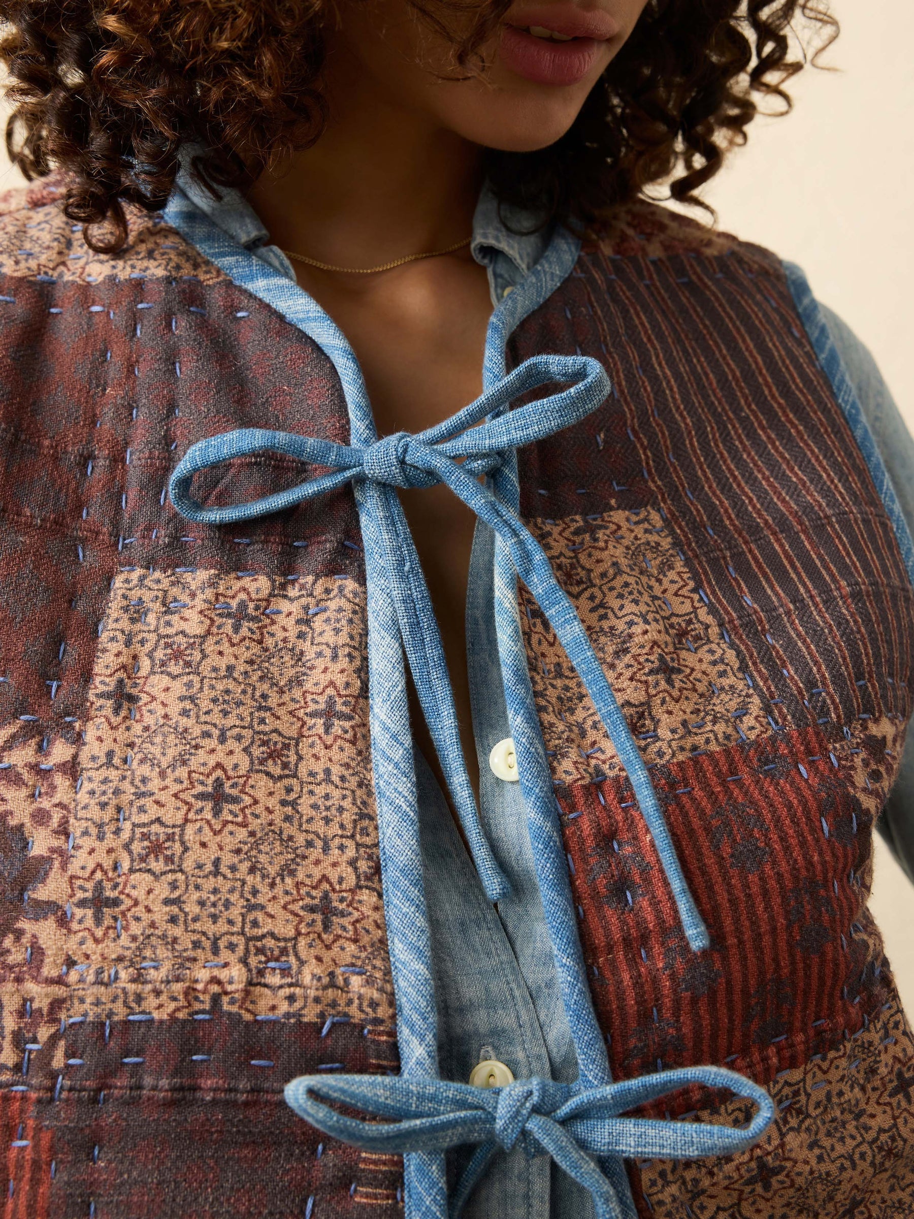 Indigo Quilted Patchwork Vest