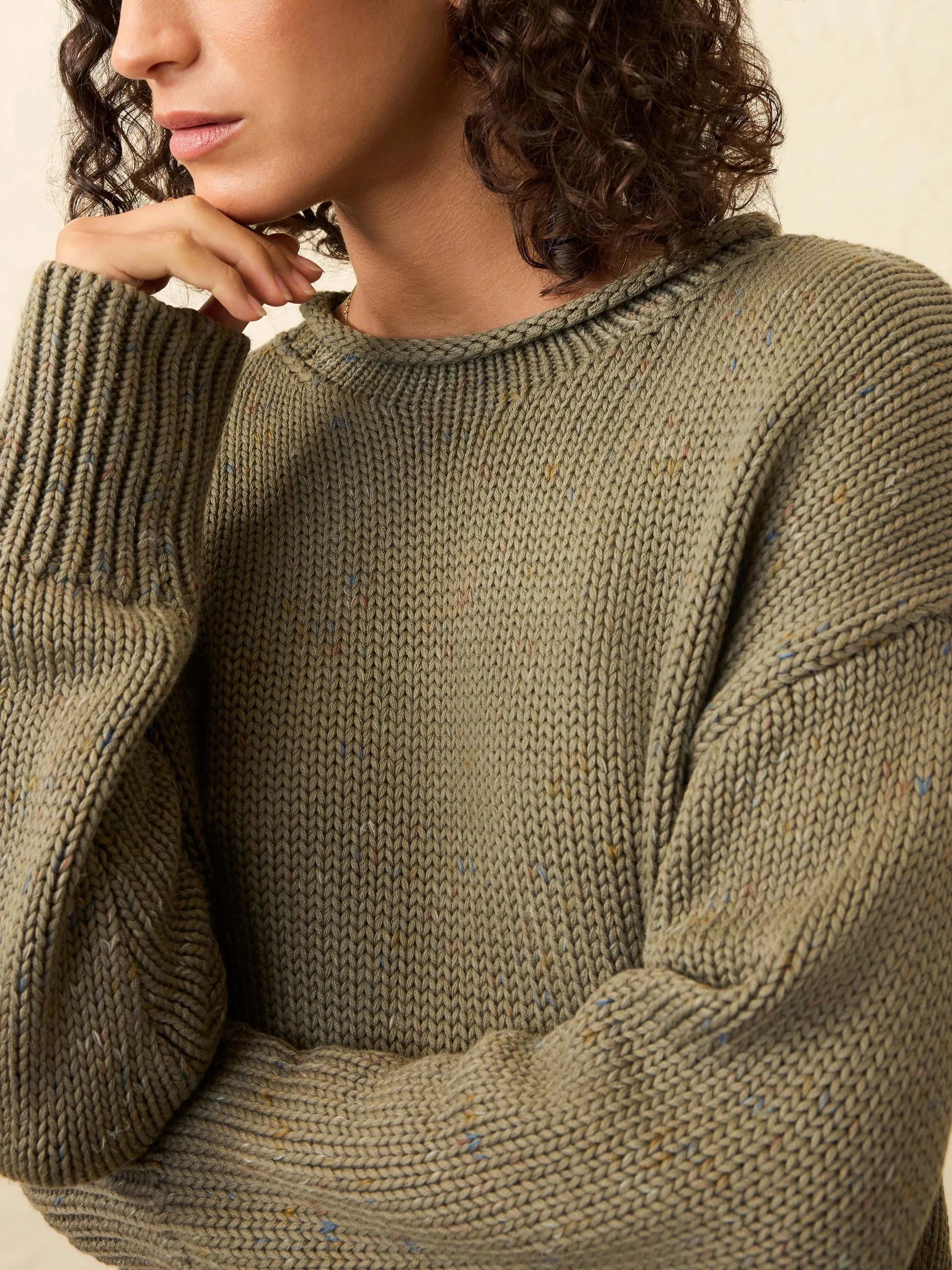 Sunwashed Cotton Roll Neck Sweater