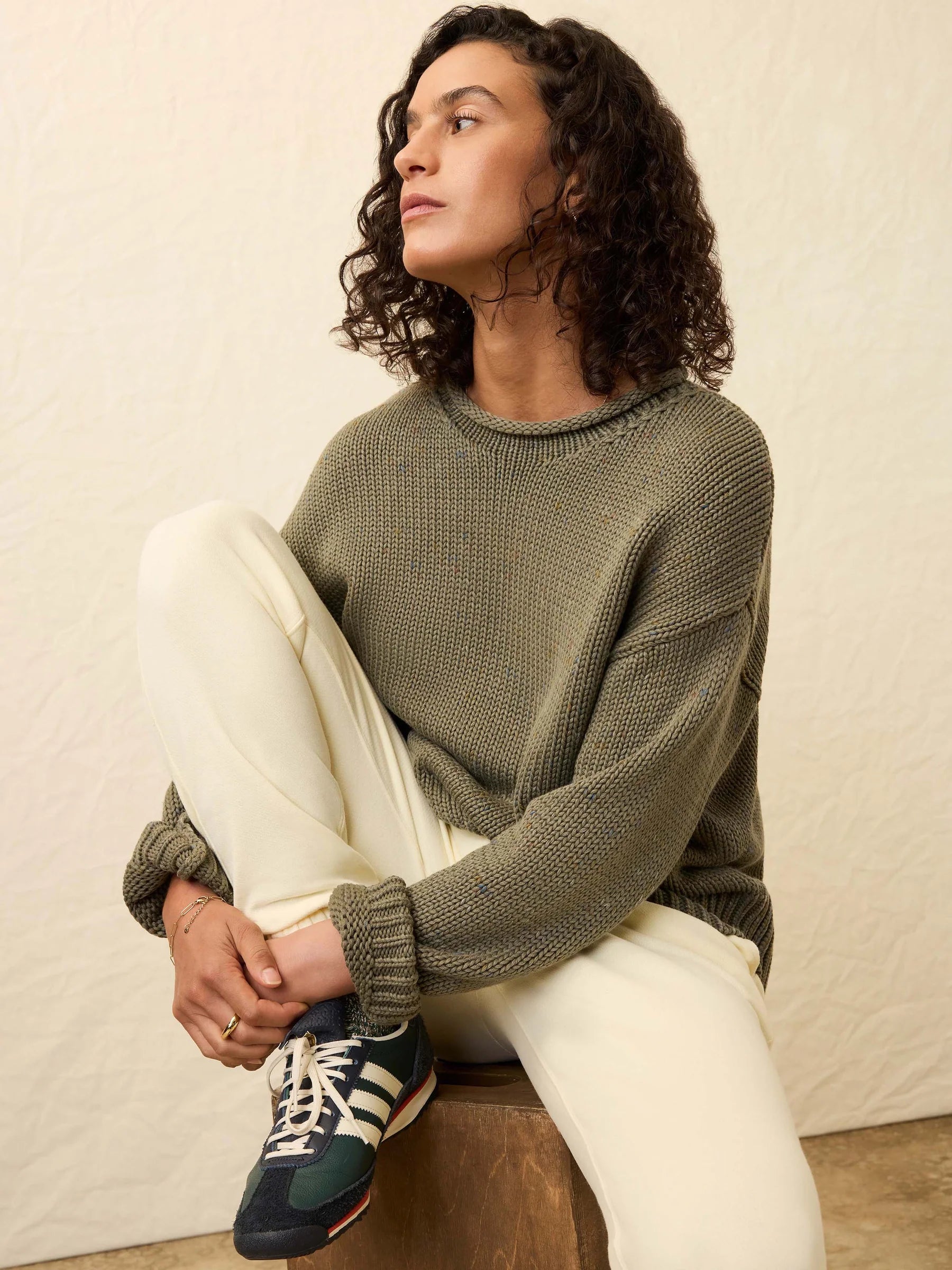 Sunwashed Cotton Roll Neck Sweater