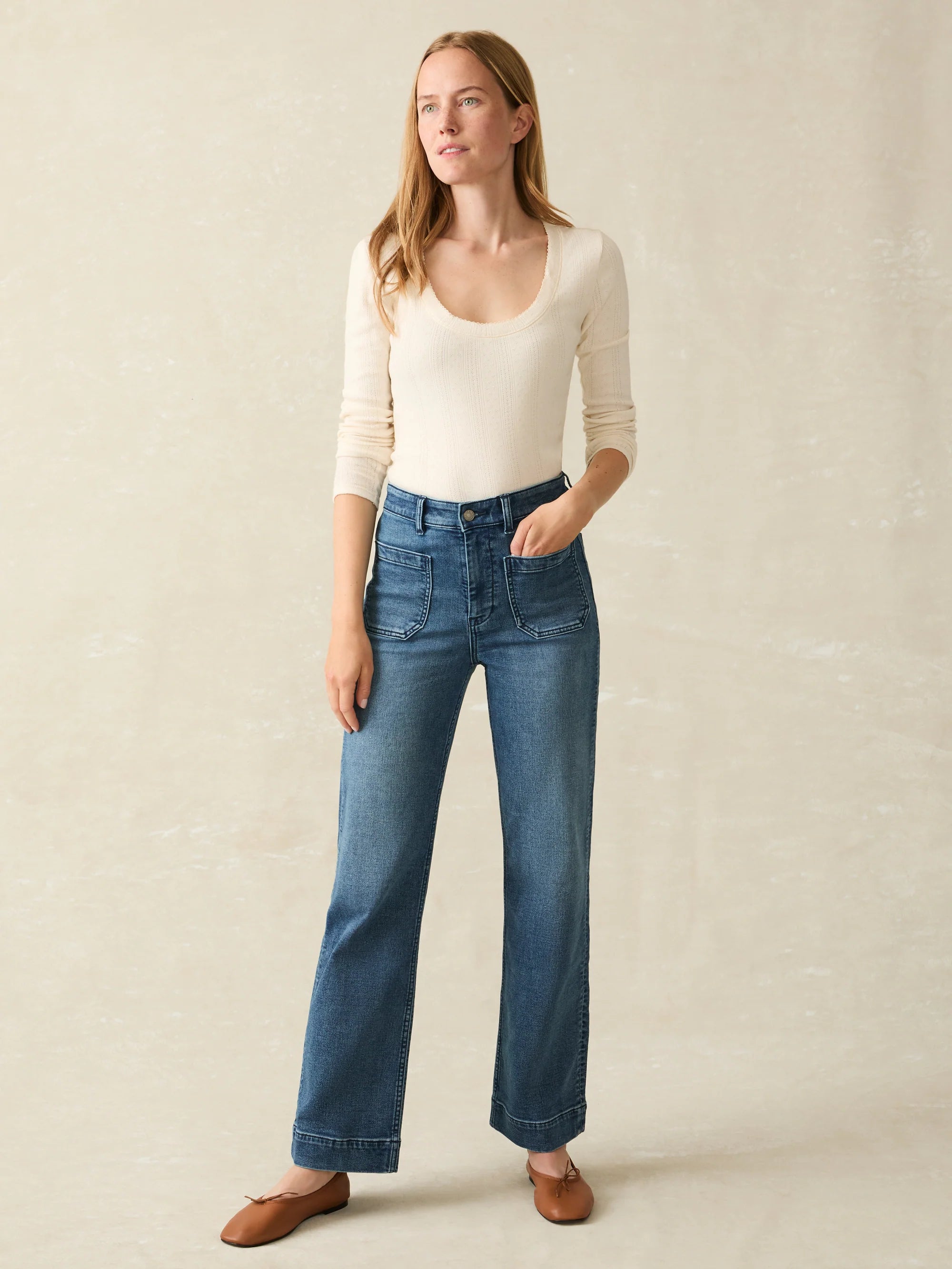 Stretch Terry Patch Pocket Full Length Pant - Riverton Wash