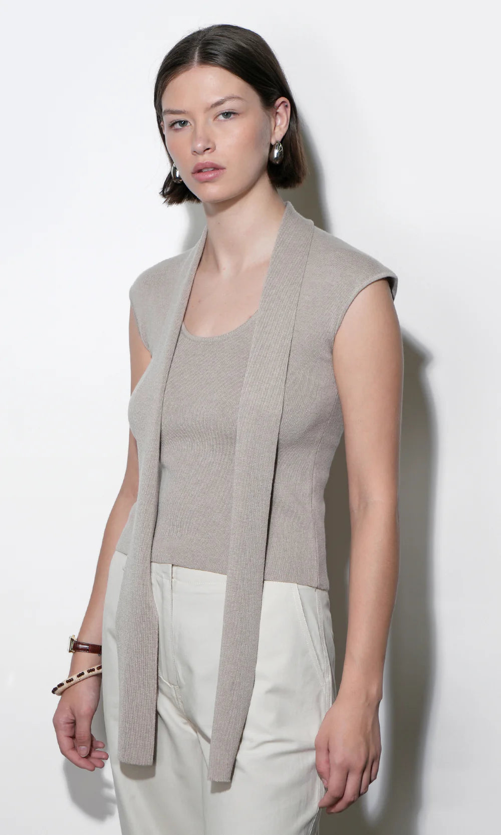 Hannah Scarf Knit Top - Oat