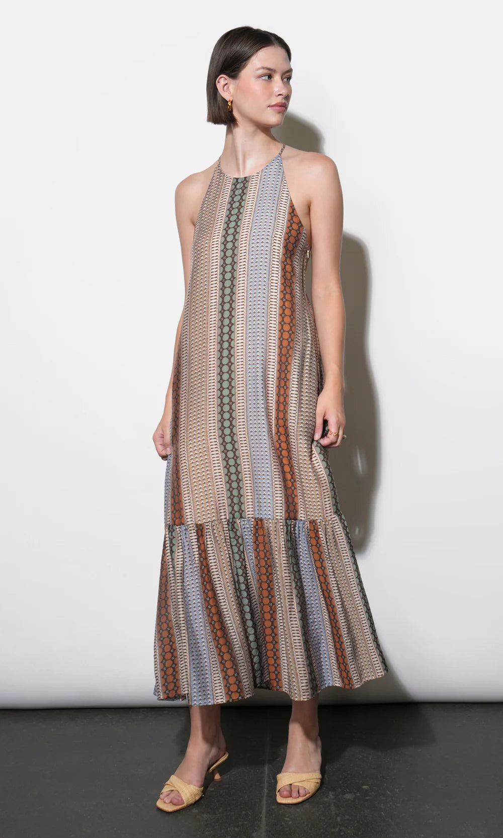 Faith Cross Back Strap Midi Dress - Brown Combo
