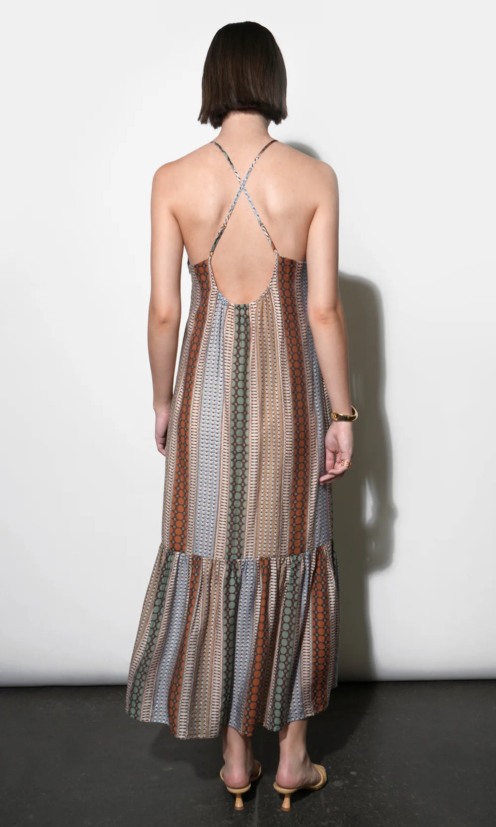 Faith Cross Back Strap Midi Dress - Brown Combo
