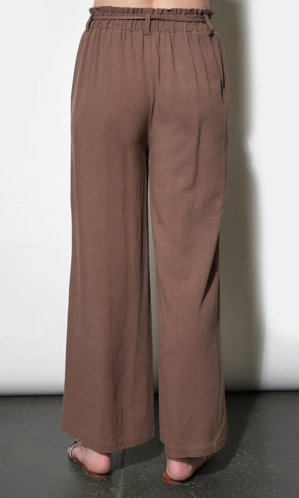 Mia Easy Wide Leg Pant with Tie Belt - Brown