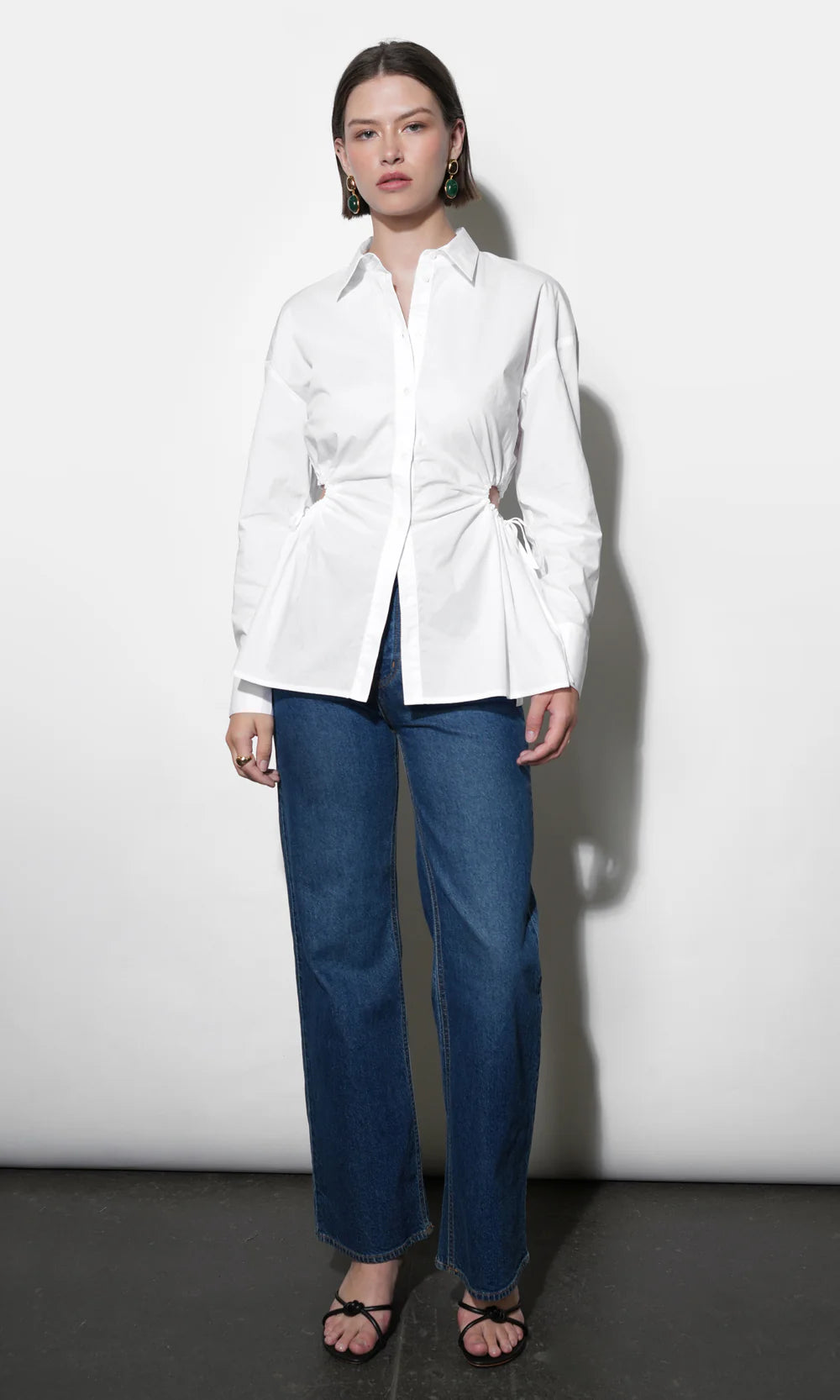 Naira Side Open Drawstring Shirt - White