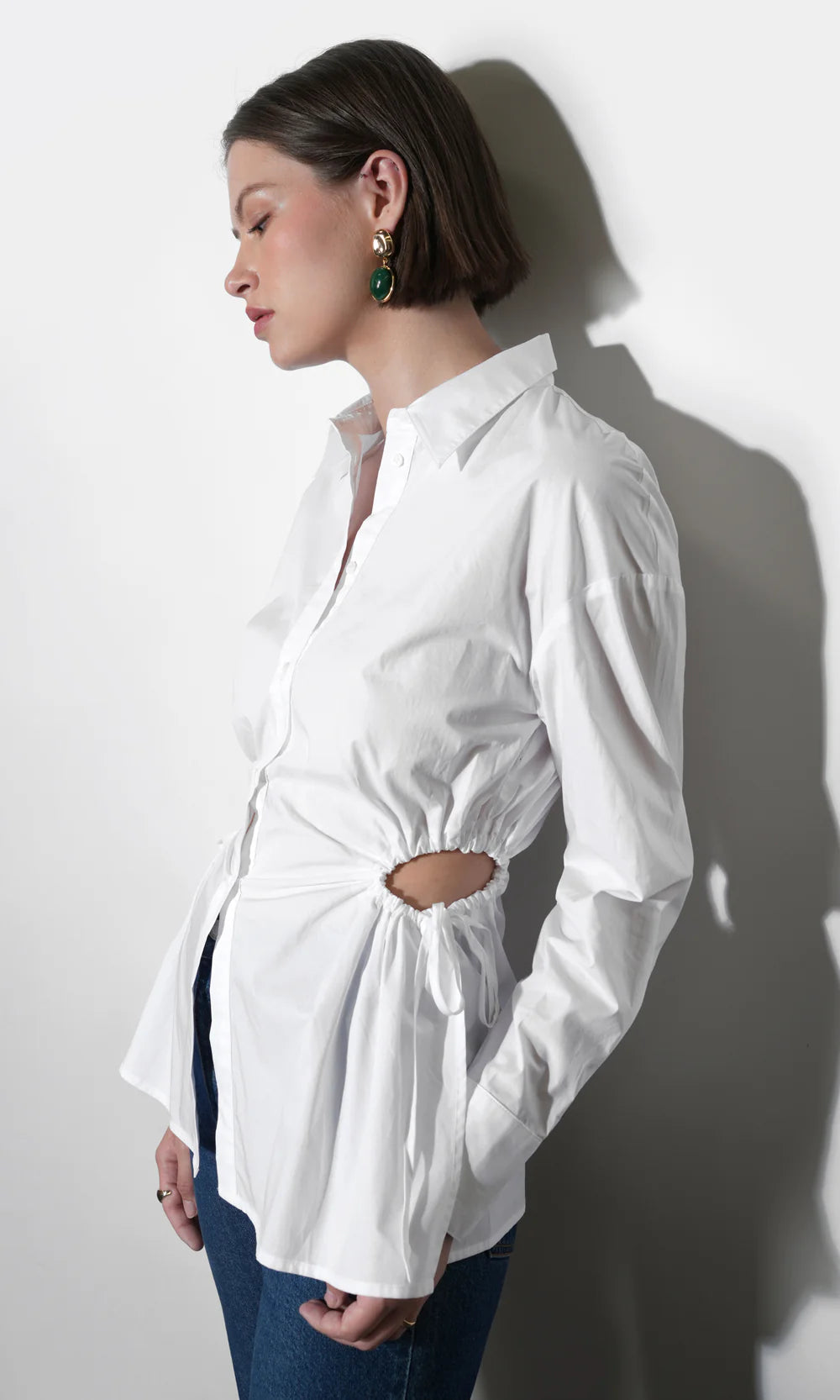 Naira Side Open Drawstring Shirt - White