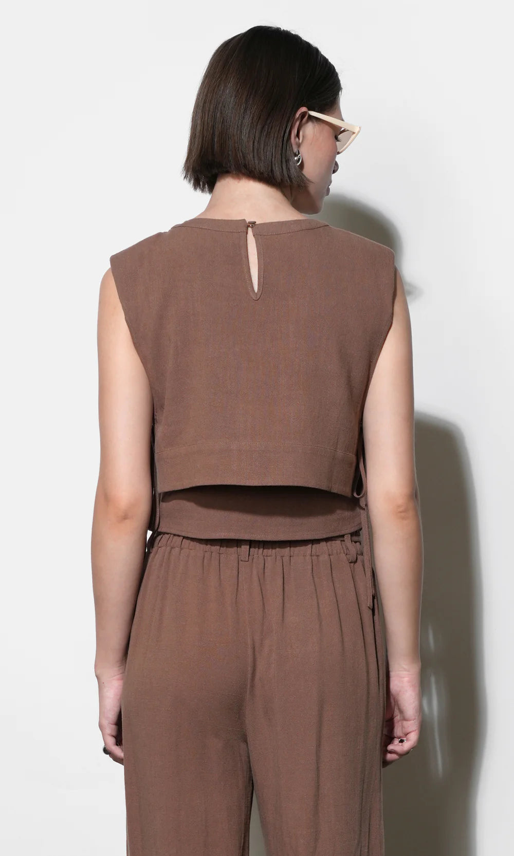 Luna Double Layer Side Tie Top - Brown