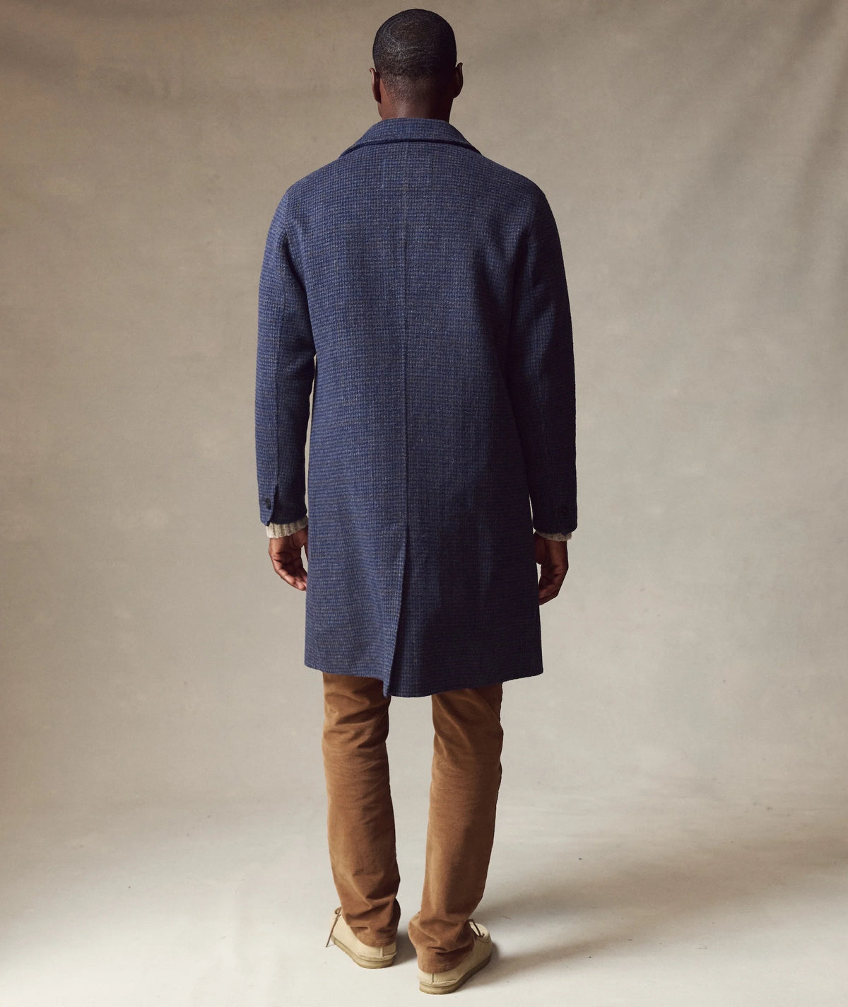 Irving Wool Longline Coat - Navy Plaid Houndstooth