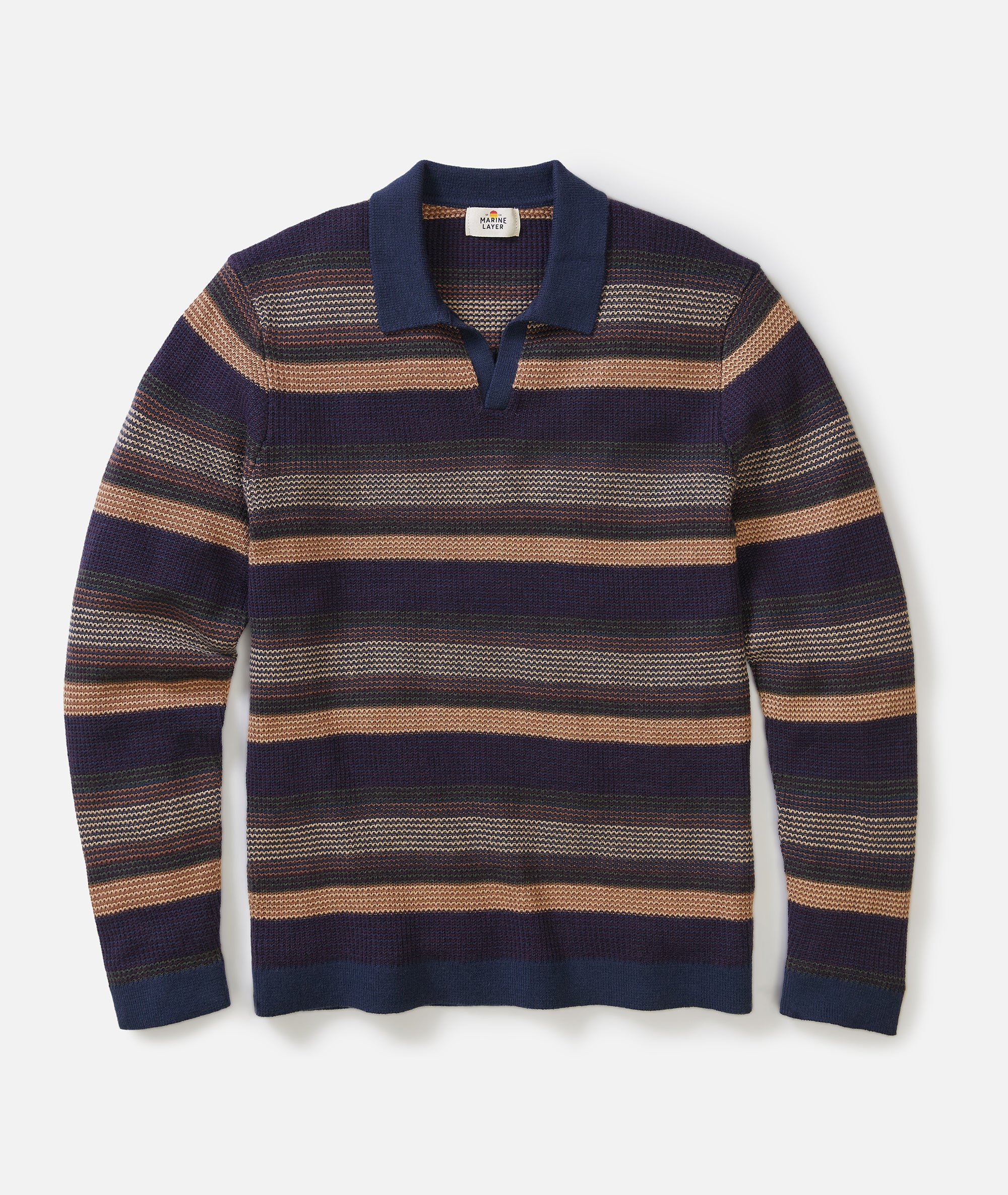 Liam Long Sleeve Sweater Polo - Warm Multi Stripe