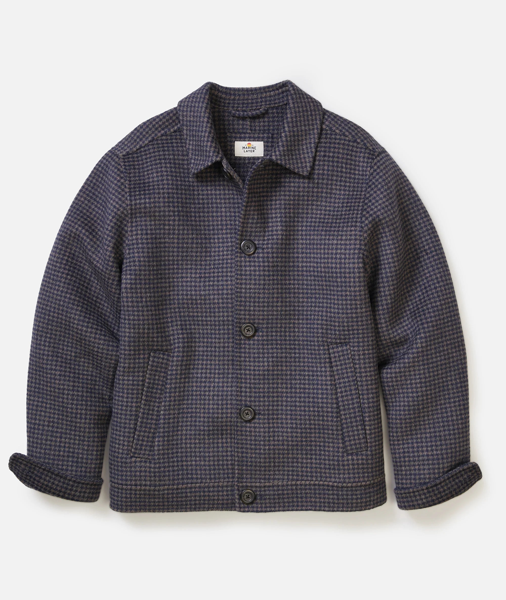 Luca Wool Jacket - Navy/Taupe Houndstooth